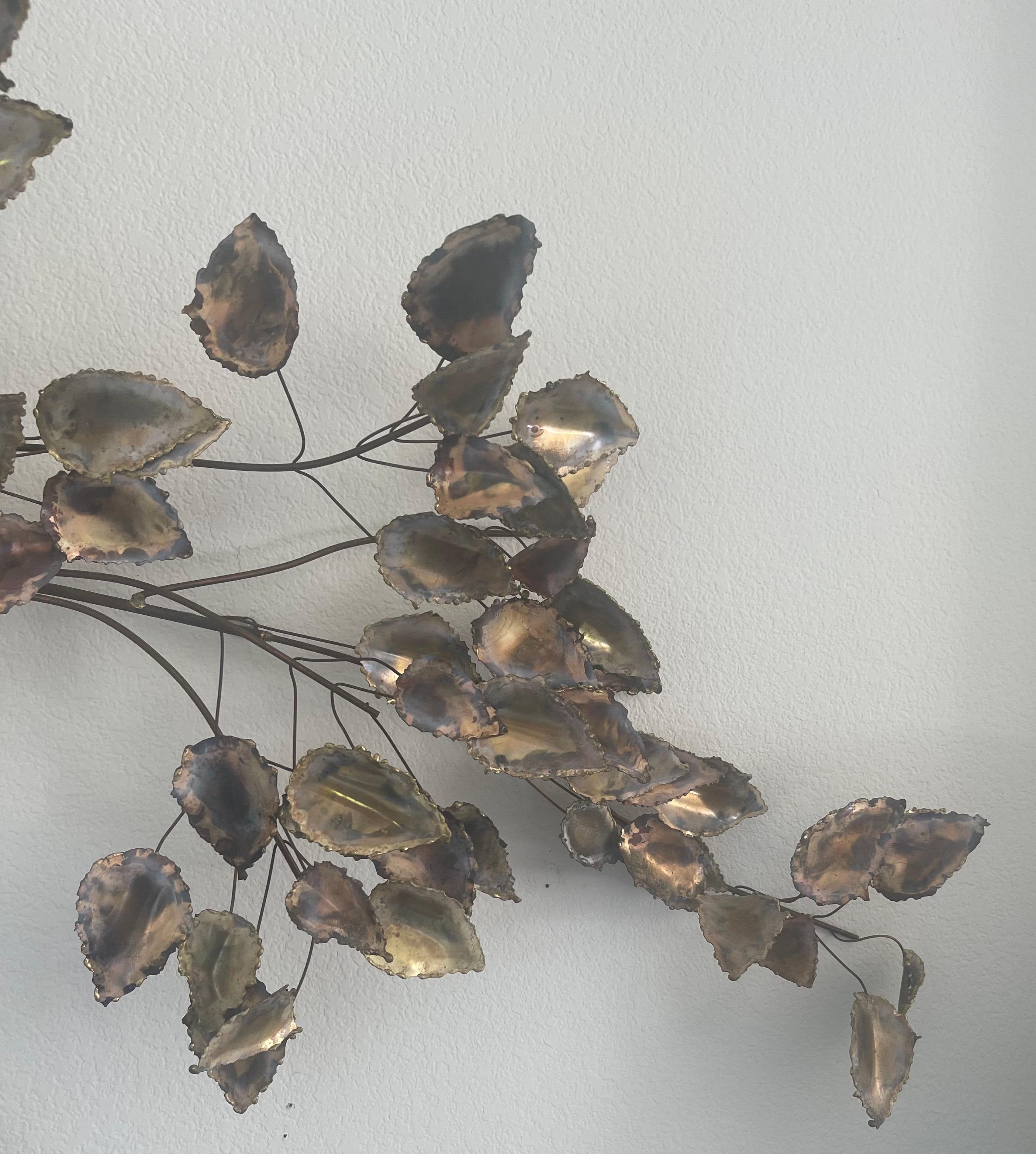Brass Branch / Leaves Mixed Metal Wall Sculpture by Curtis Jere