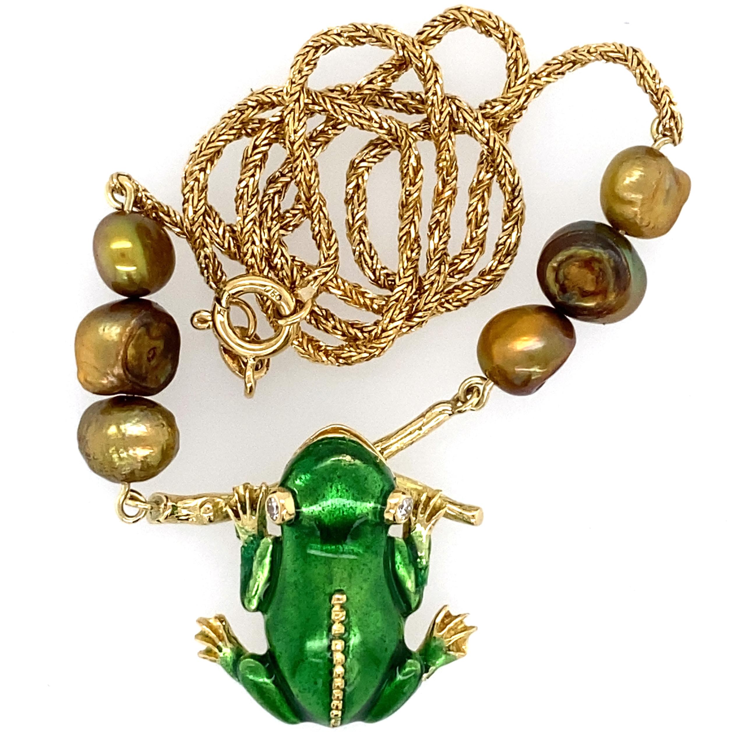 „Branch Manager“ Emaille-Halskette mit Frosch-Anhänger aus 18 Karat Gold im Angebot 3