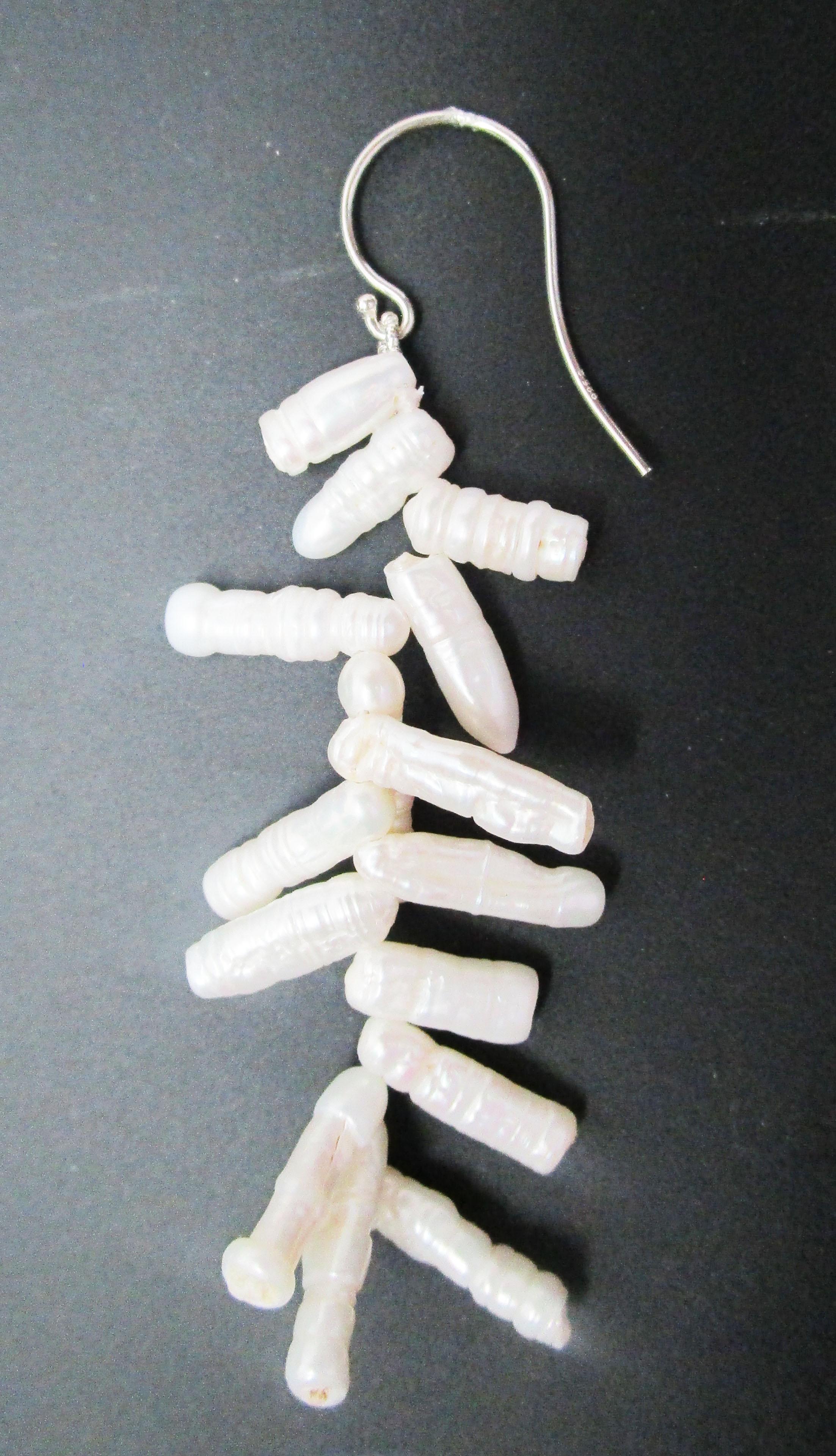 Branch Pearl Dangle Earrings with Sterling Silver Shepherd’s Hooks In New Condition For Sale In Lexington, KY