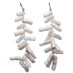 Pendants d'oreilles en perles de branche avec crochets de berger en argent sterling