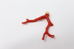 Branch Pendant in Gold and Coral