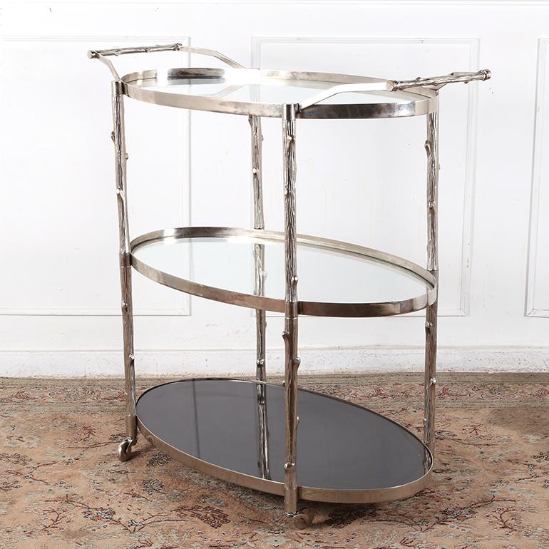 American Branch Textured Metal Bar Cart by Global Views For Sale