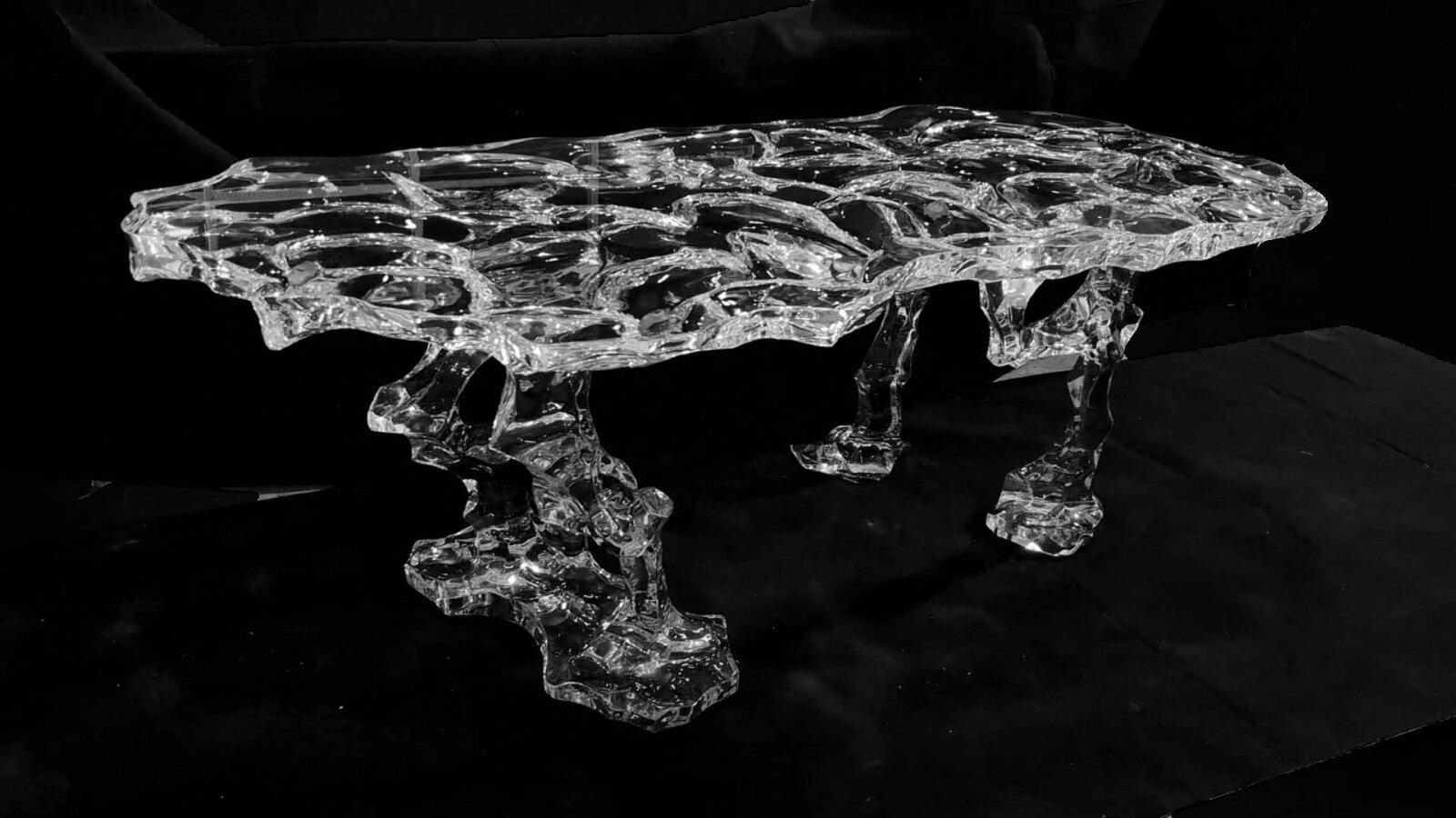 Branch Wave Table – Handmade Crystal mixed Table with Wave-Inspired Design (Art déco) im Angebot