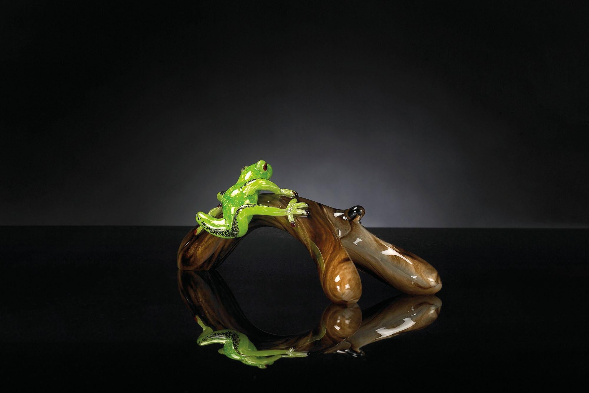 Italian Branch with Frog, in Glass, Italy For Sale