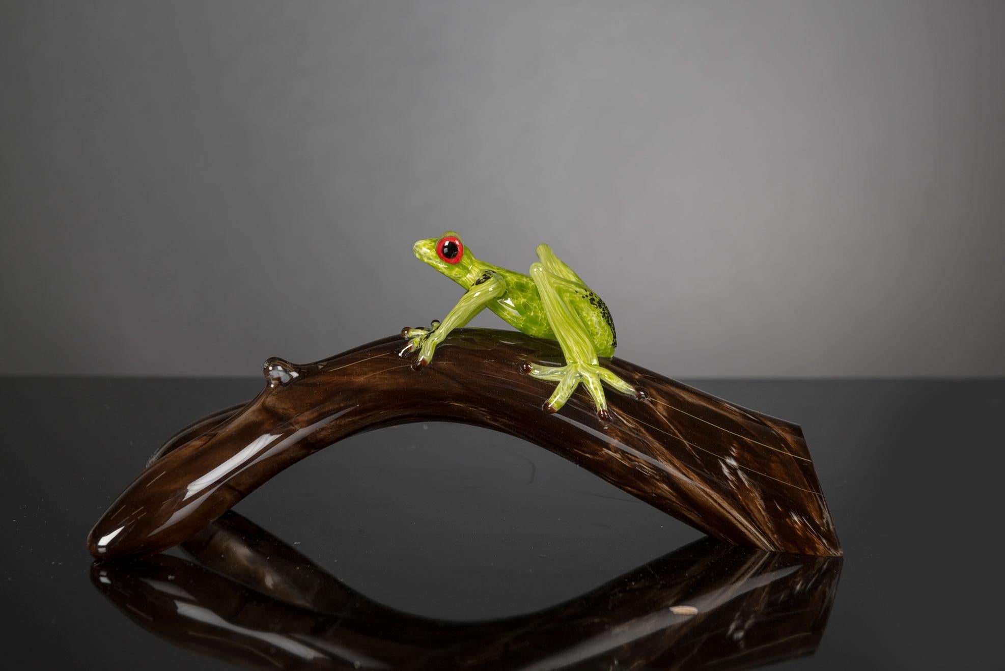 Contemporary Branch with Frog, in Glass, Italy For Sale