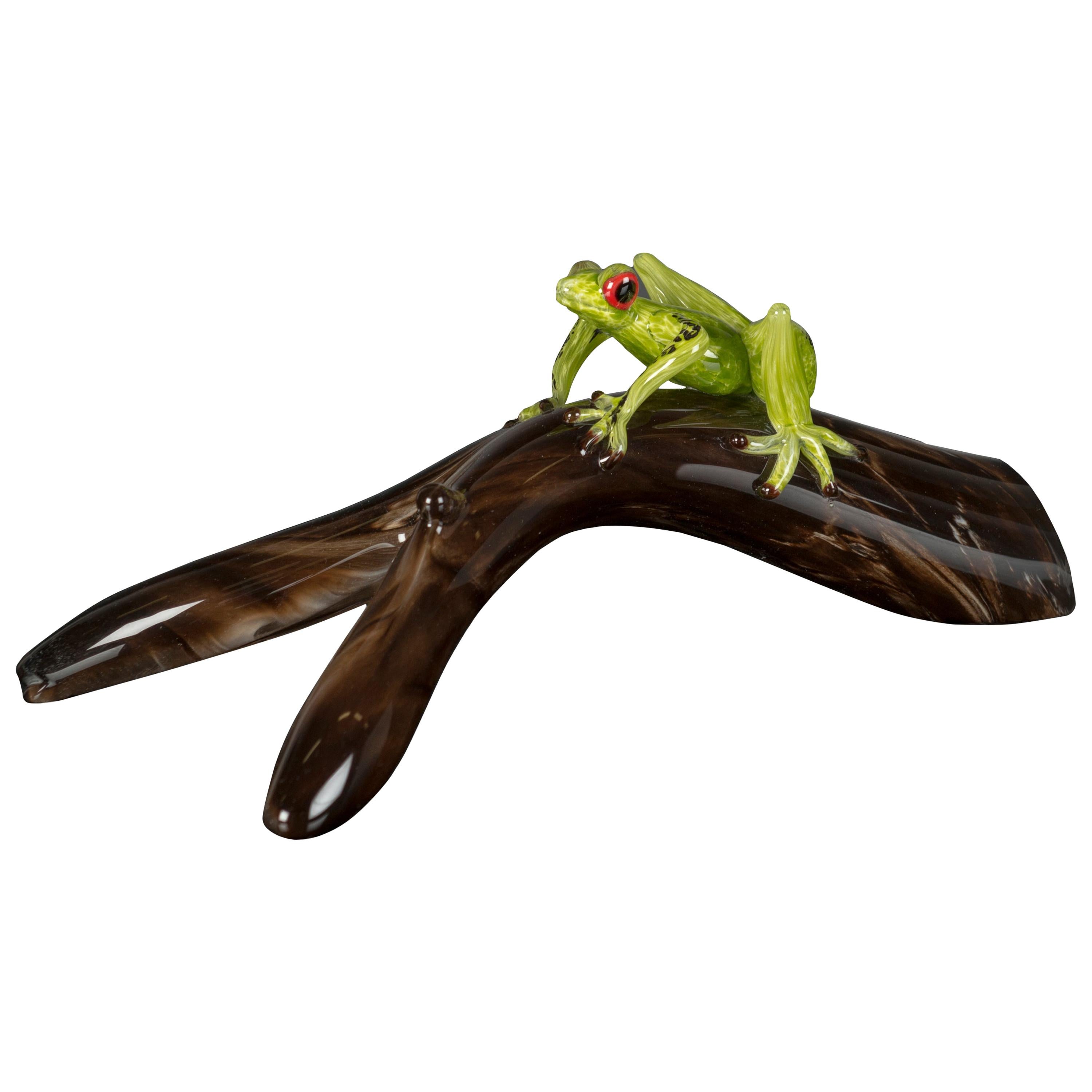 Branch with Frog, in Glass, Italy For Sale
