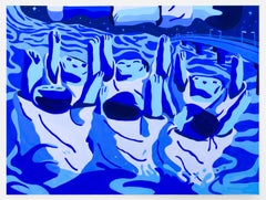 "Drift Off" Zeitgenössische blaue Acryl Gouache figurative Malerei auf Leinwand