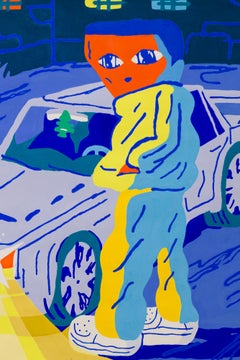 "Iridescent Fluorescent" Nightlife, cityscape, acrylic gouache on rag paper