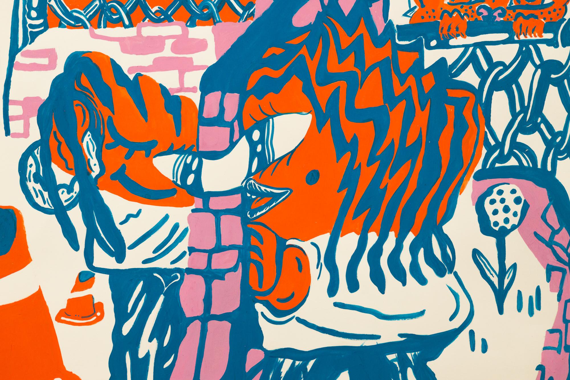 Paysage urbain, gouache acrylique sur papier chiffon Stonehenge en vente 2