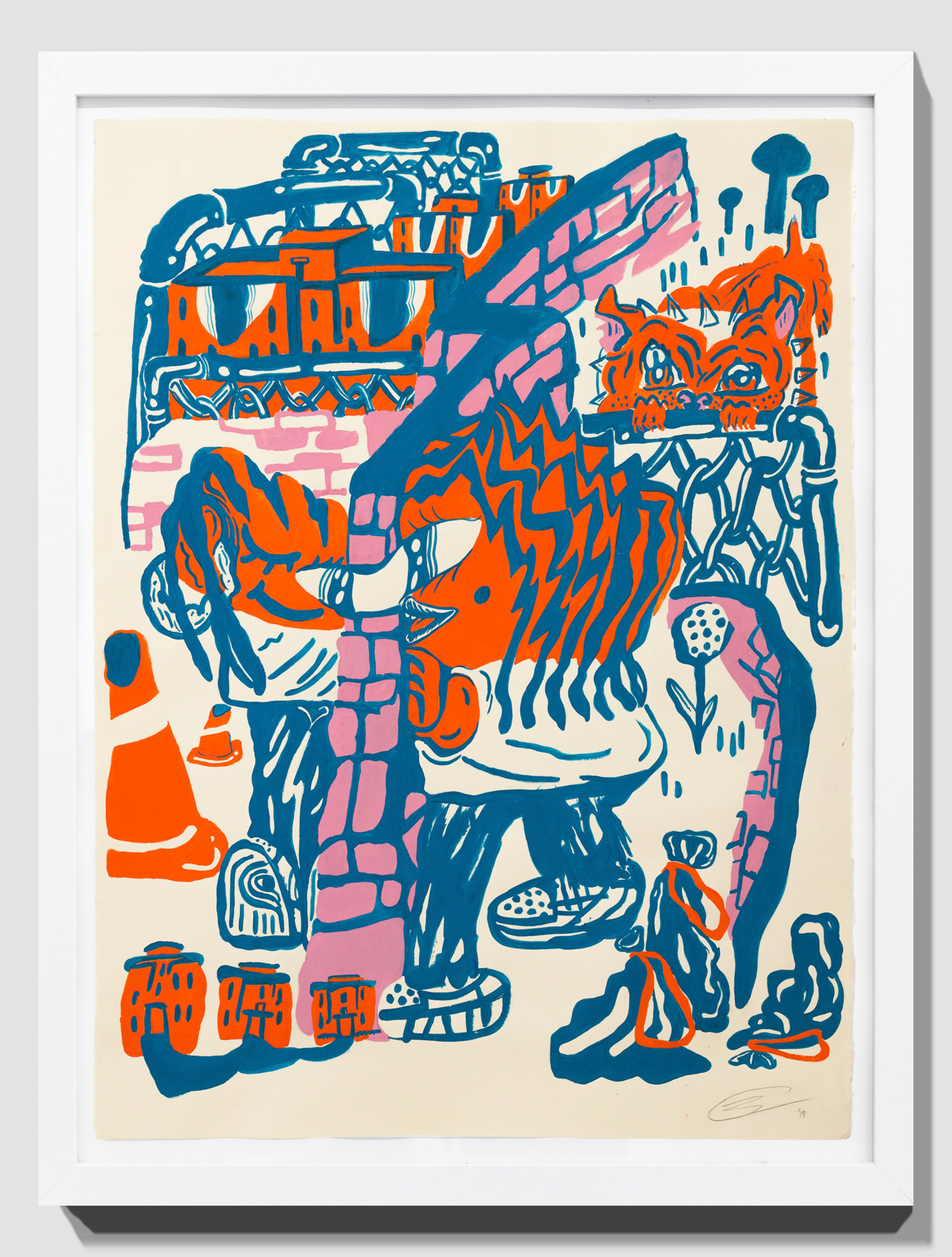 Paysage urbain, gouache acrylique sur papier chiffon Stonehenge en vente 3