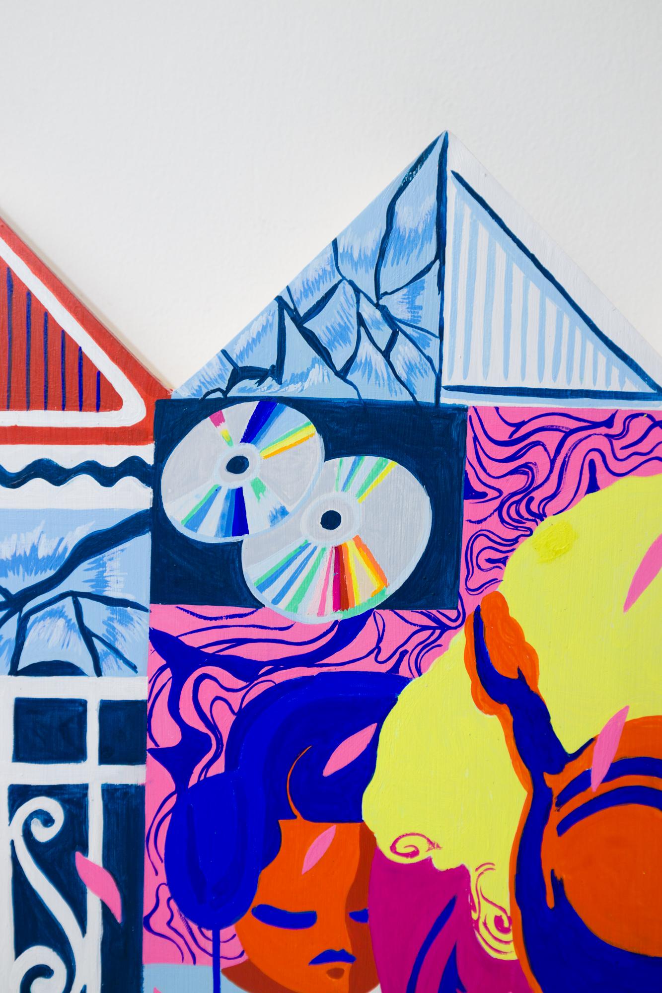 Vibrant City and Floral Vignettes on Crown Panel „You're Not Listening“ Leuchtend Stadt und Blumen im Angebot 1
