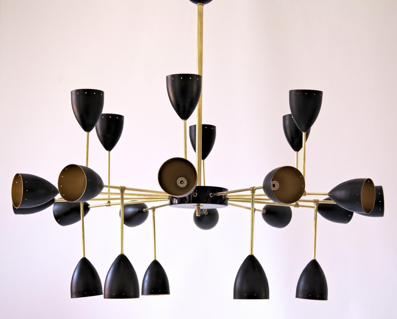 Courtney Branching Brass Chandelier Black w/Gold Inside Stilnovo Style 24 Lights For Sale 5