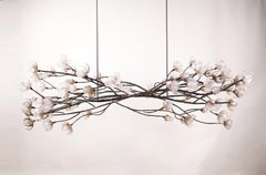 Branching Magnolia Hanging Sculpture: Glass & Forged Steel by Elizabeth Lyons