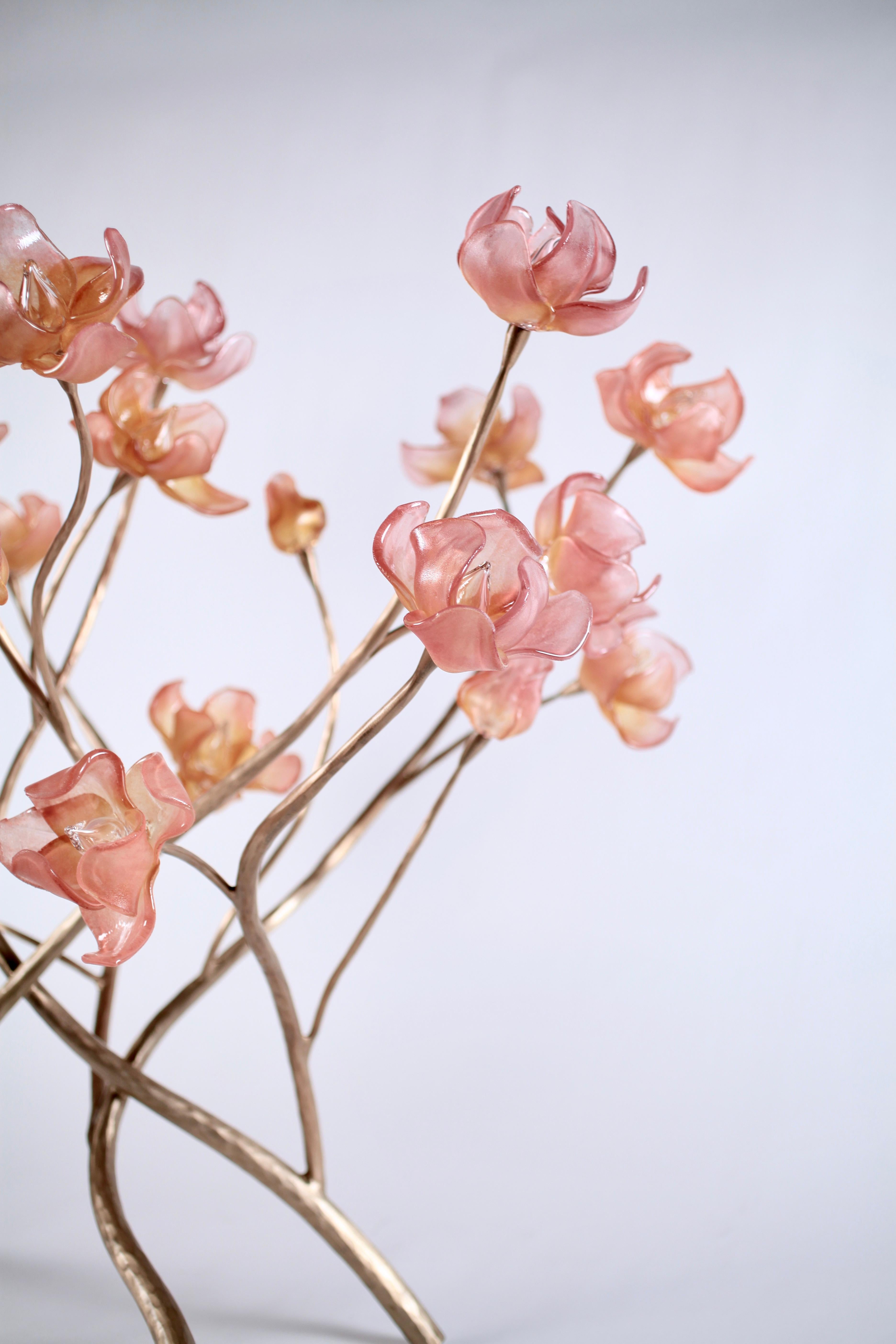 American Branching Magnolia Sculpture: Blown-Glass and Forged Bronze by Elizabeth Lyons For Sale
