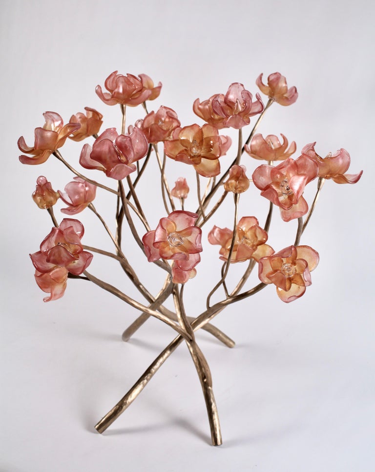 Branching Magnolia Sculpture BlownGlass and Bronze by