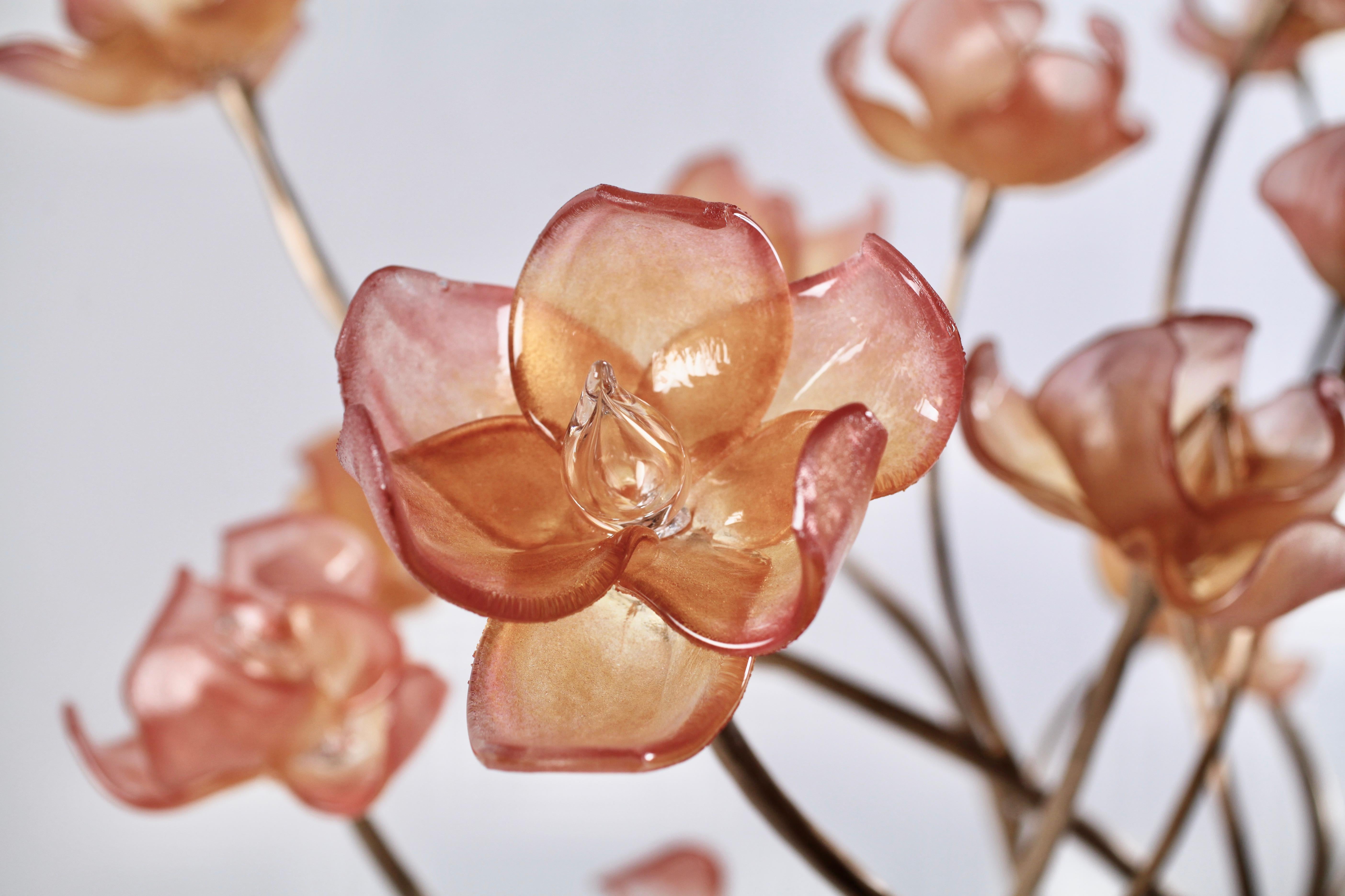 Branching Magnolia Sculpture: Blown-Glass and Forged Bronze by Elizabeth Lyons For Sale 1