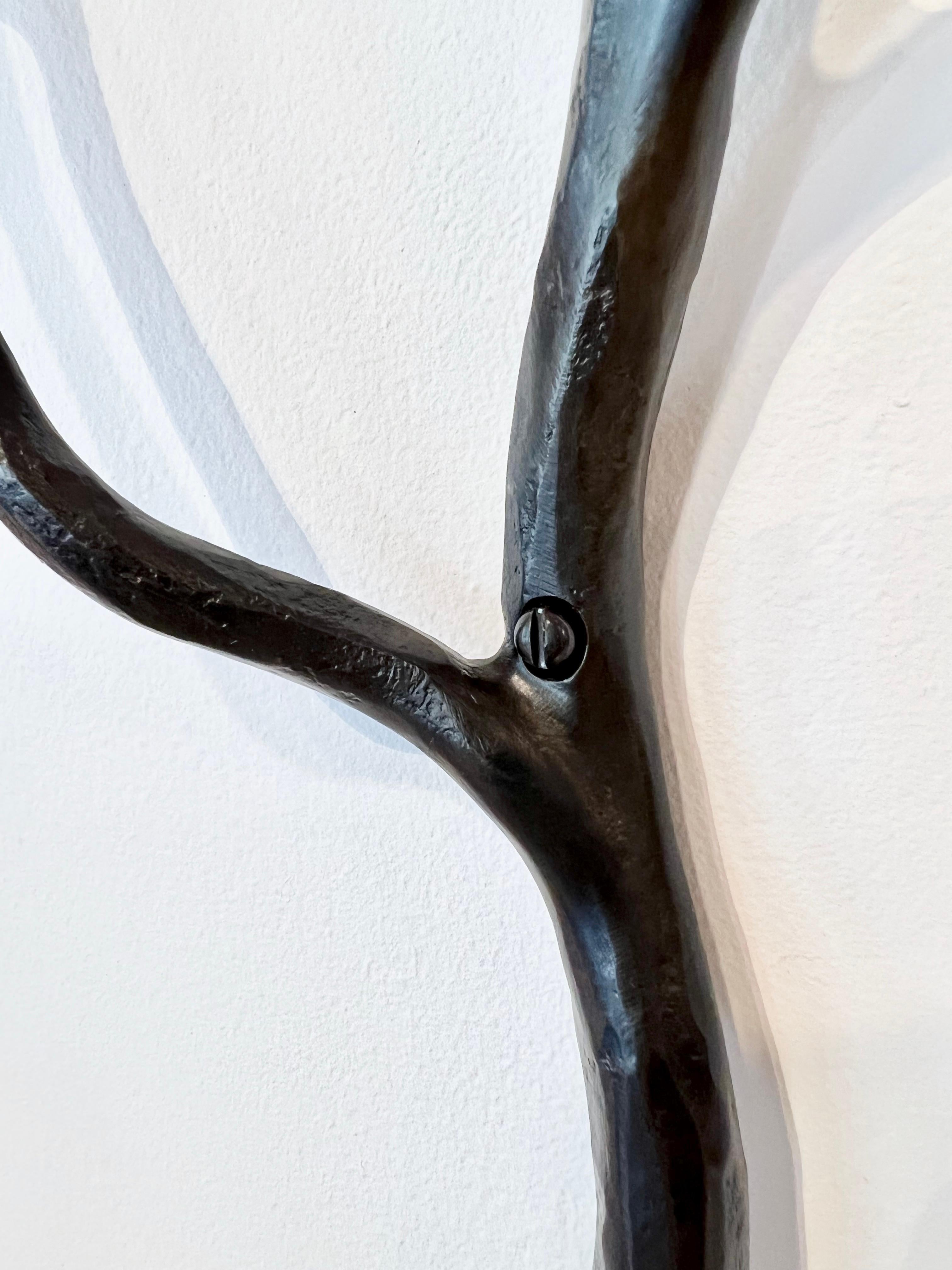 Branching Magnolia Wall Sculpture Blown Glass & Forged Steel by Elizabeth Lyons For Sale 4