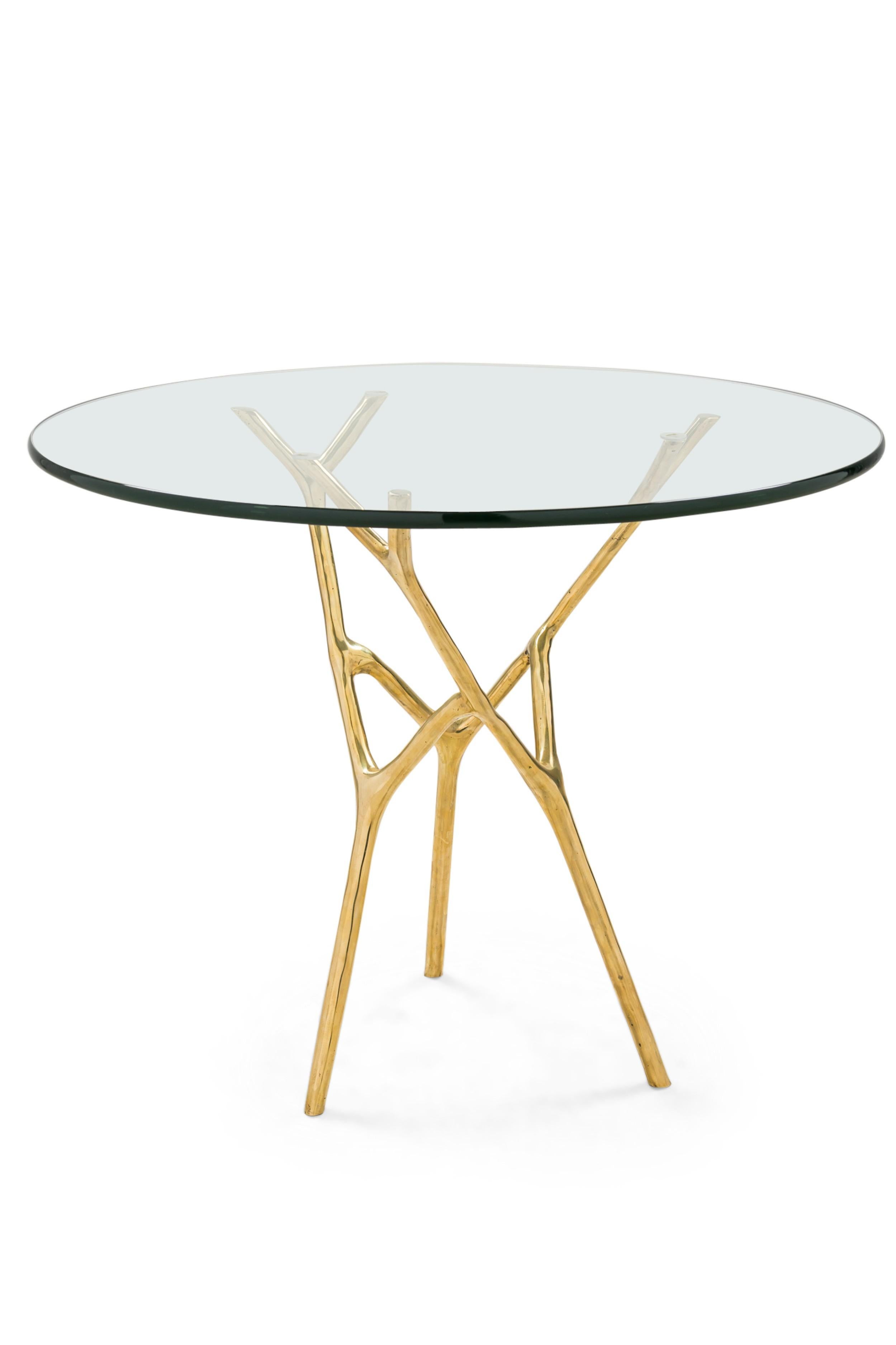 Asian Branco Modern Polished Bronze and Glass Branch Form End / Side Table For Sale