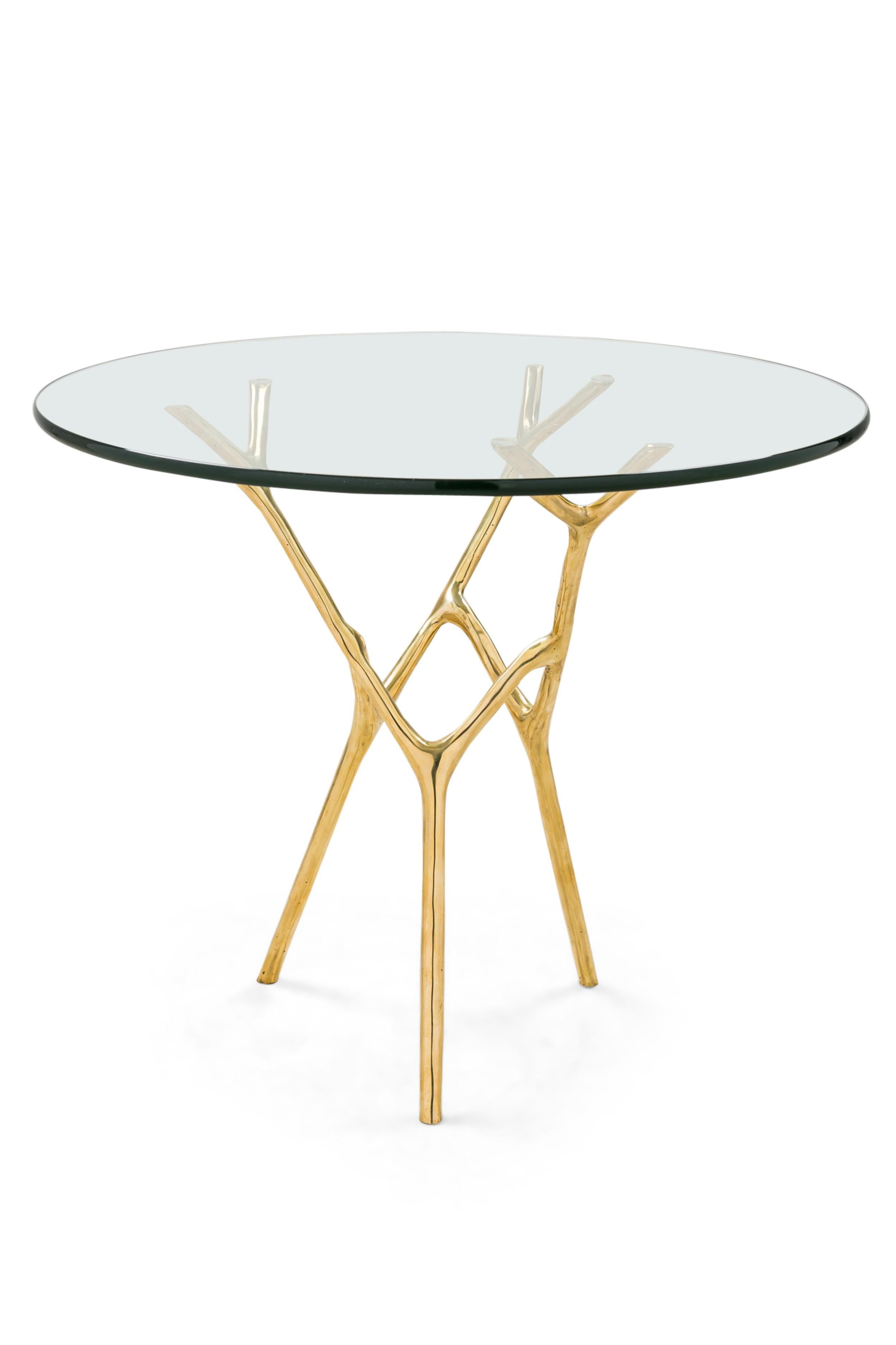Contemporary Branco Modern Polished Bronze and Glass Branch Form End / Side Table For Sale