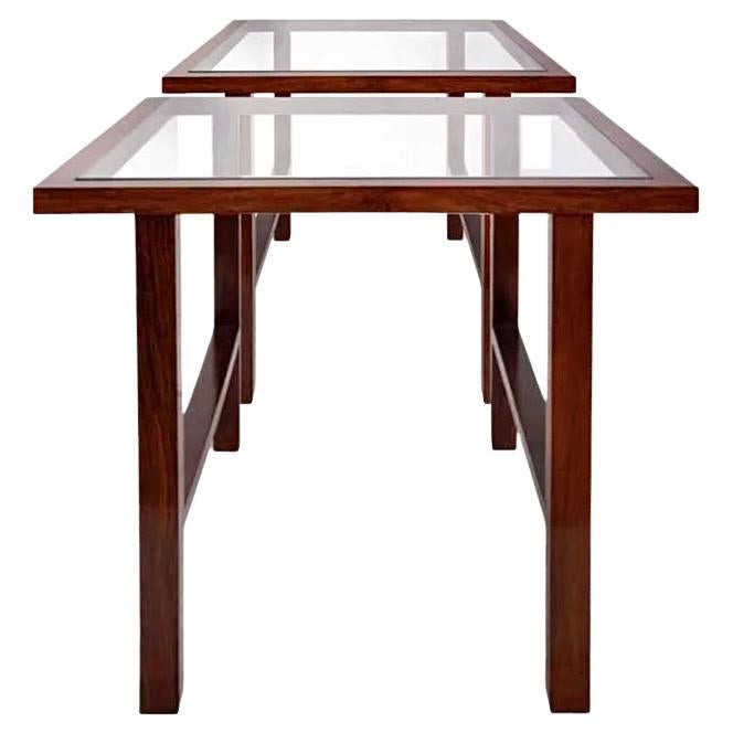 Table d'appoint Branco & Preto Caviuna, plateau en verre, Luiz Pássaro, Brésil, années 1960