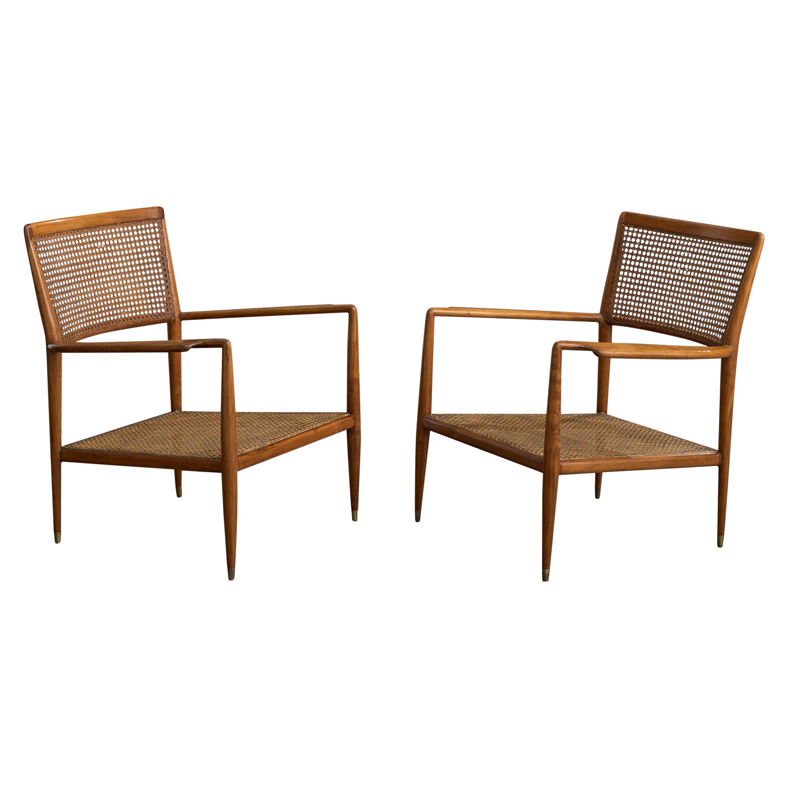 Branco & Preto, Sillas de salón, Madera, Caña, Latón, Brasil, Años 60 en venta