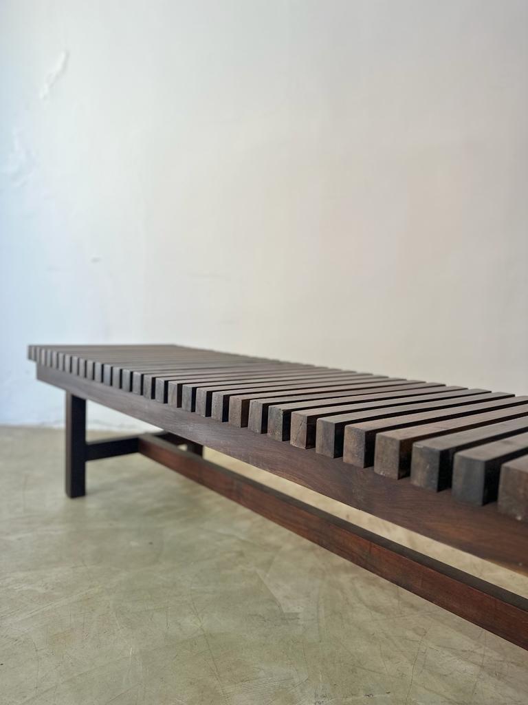 Mid-20th Century Branco & Preto. Mid-Century Modern Slatted Bench in Imbúia Wood For Sale