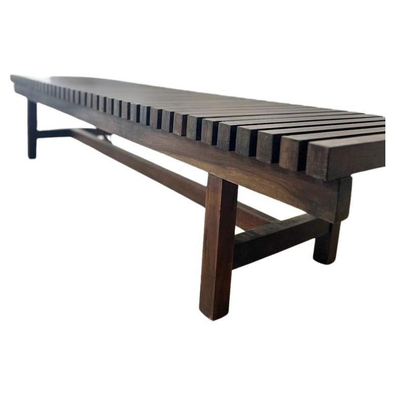 Branco & Preto. Mid-Century Modern Slatted Bench in Imbúia Wood For Sale