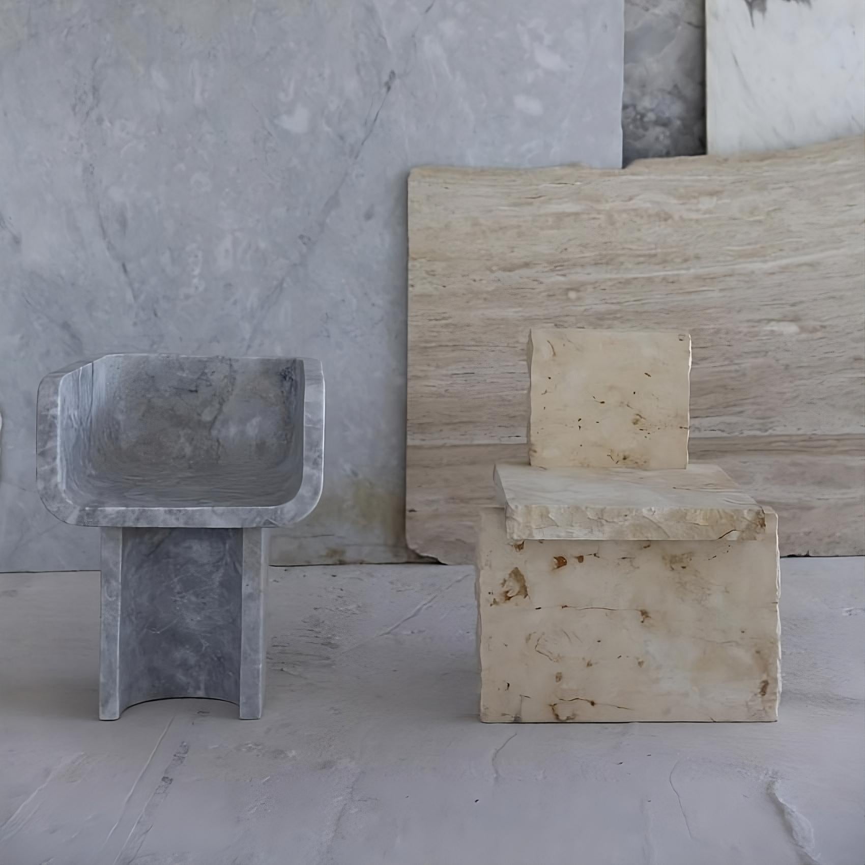 Carved Brancusi inspired Carrara marble art furniture sculptural chair handmade For Sale