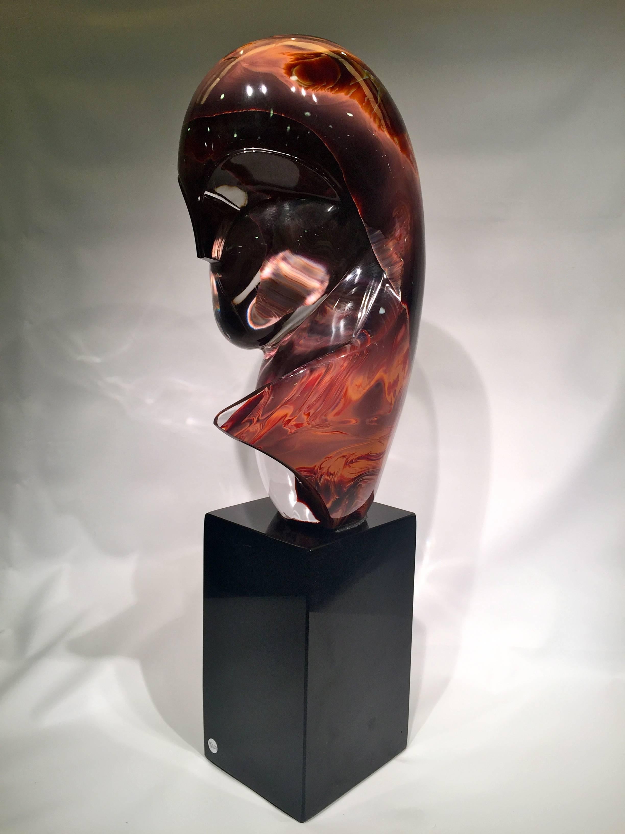 Appliqué CONSTANTIN BRANCUSI, Artistic Murano Blown Glass Bust by Dino Rosin, circa 1970s For Sale