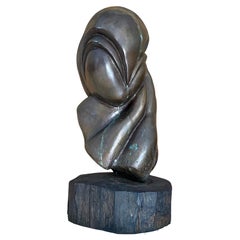 Bronzeskulptur im Brancusi-Stil, handgefertigt in den 1970er Jahren, abstrakte Figurenbüste aus Holz