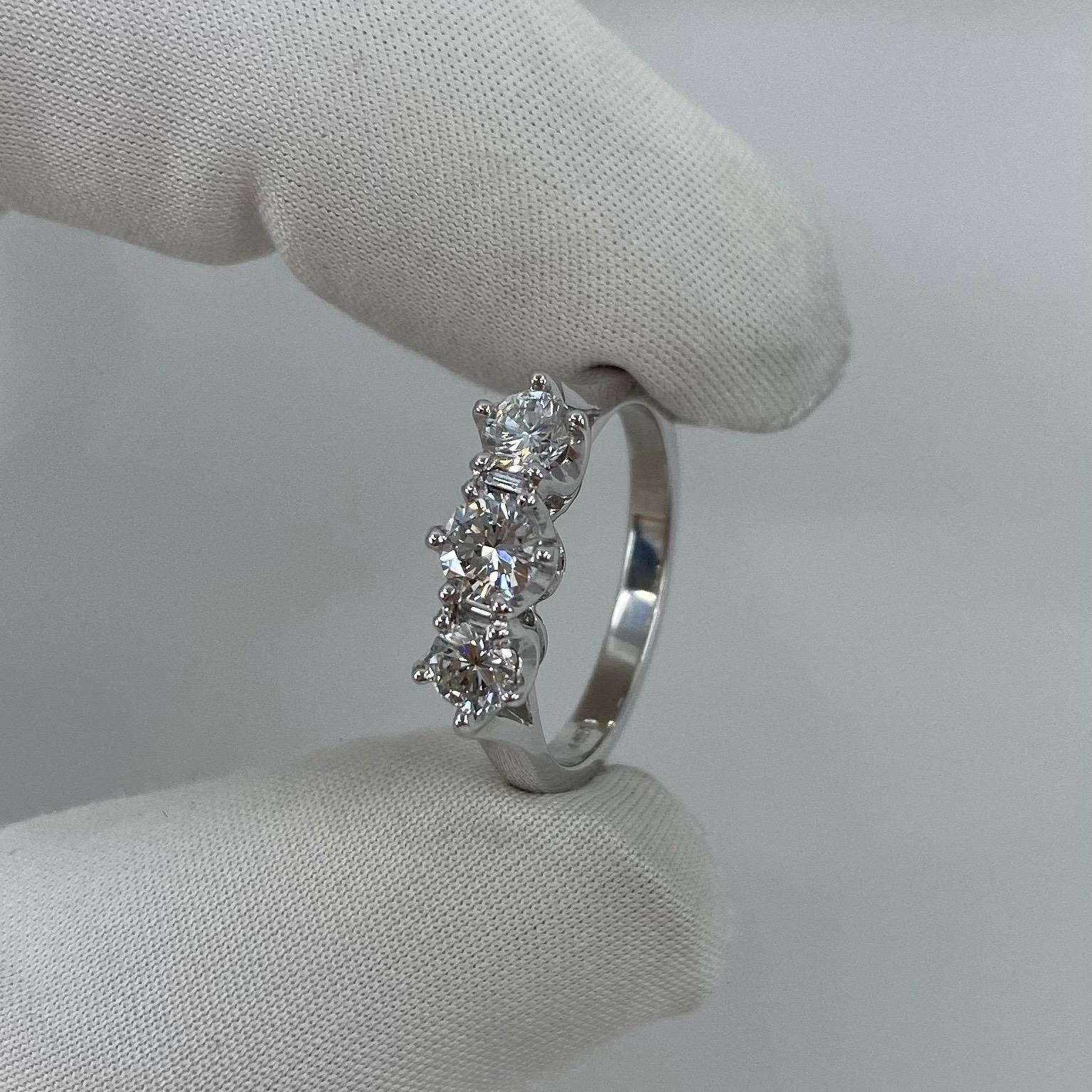 Round Cut Brand New 0.90 Carat Diamond VS G/H Trilogy Three-Stone Ring 18 Karat White Gold