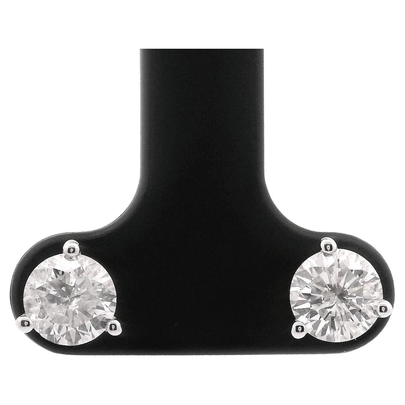 Brand New 1.55cttw Natural Diamond Stud Earrings in 14k White Gold For Sale
