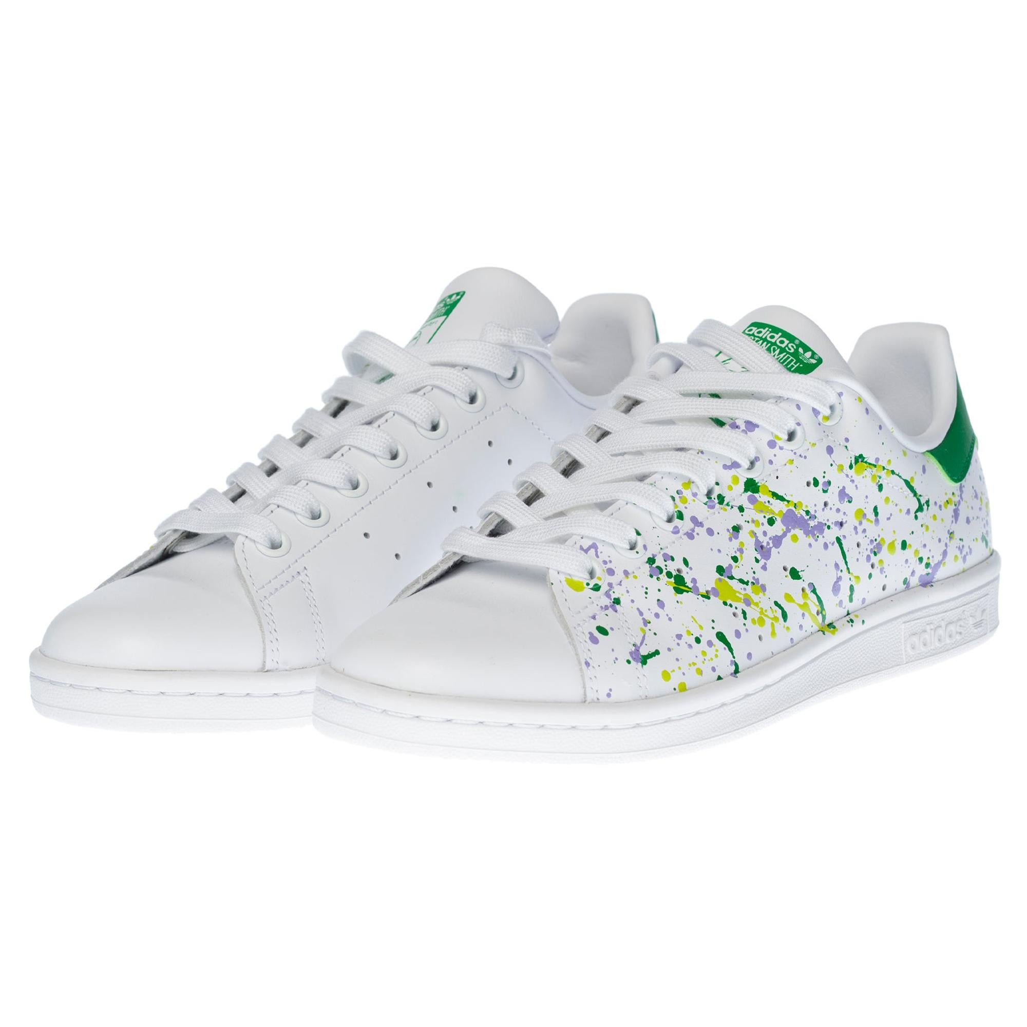 Brand New Adidas Stan Smith All White trainers customised Jackson Pollock  For Sale at 1stDibs | jv44dmtn00197, all white adidas, all white stan smith