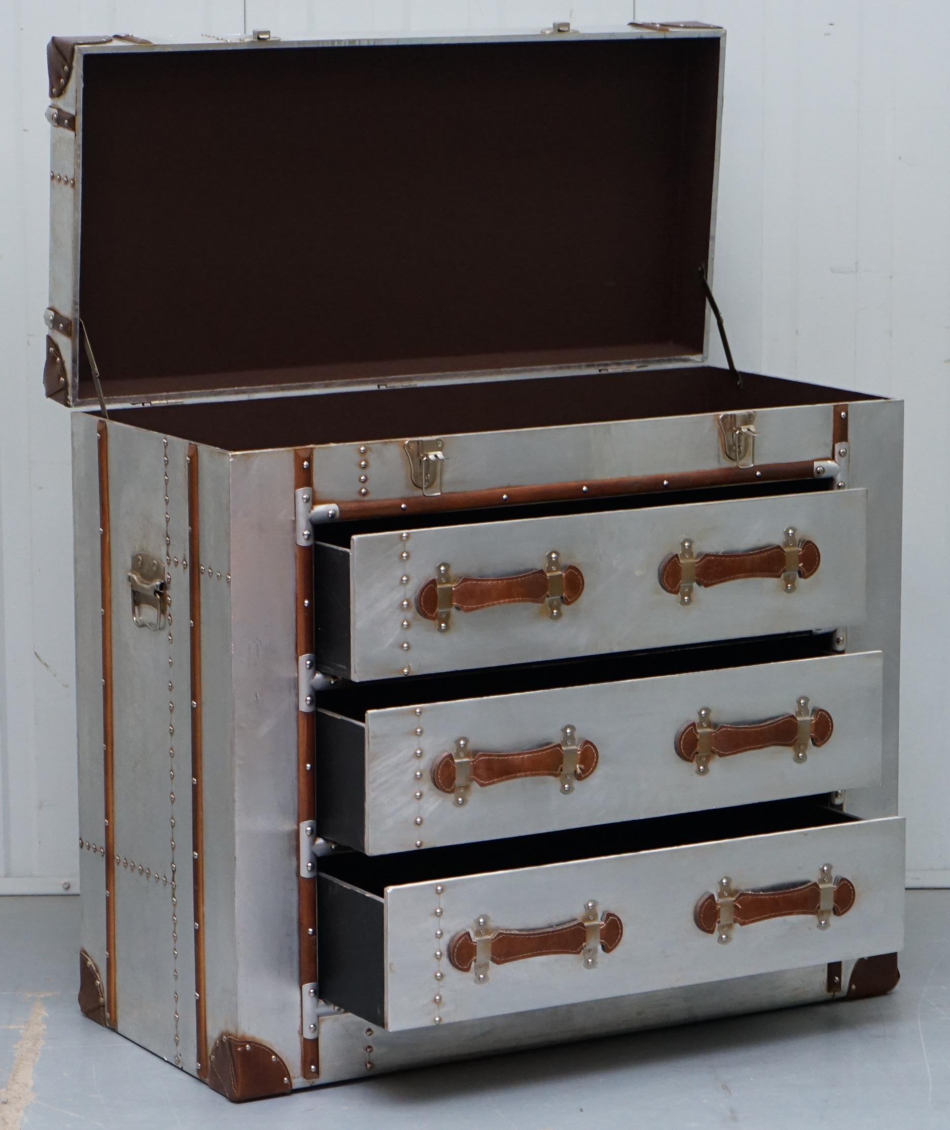 Brand New Aluminium and Brown Leather Aviator Chest of Drawers Seriously Cool 5