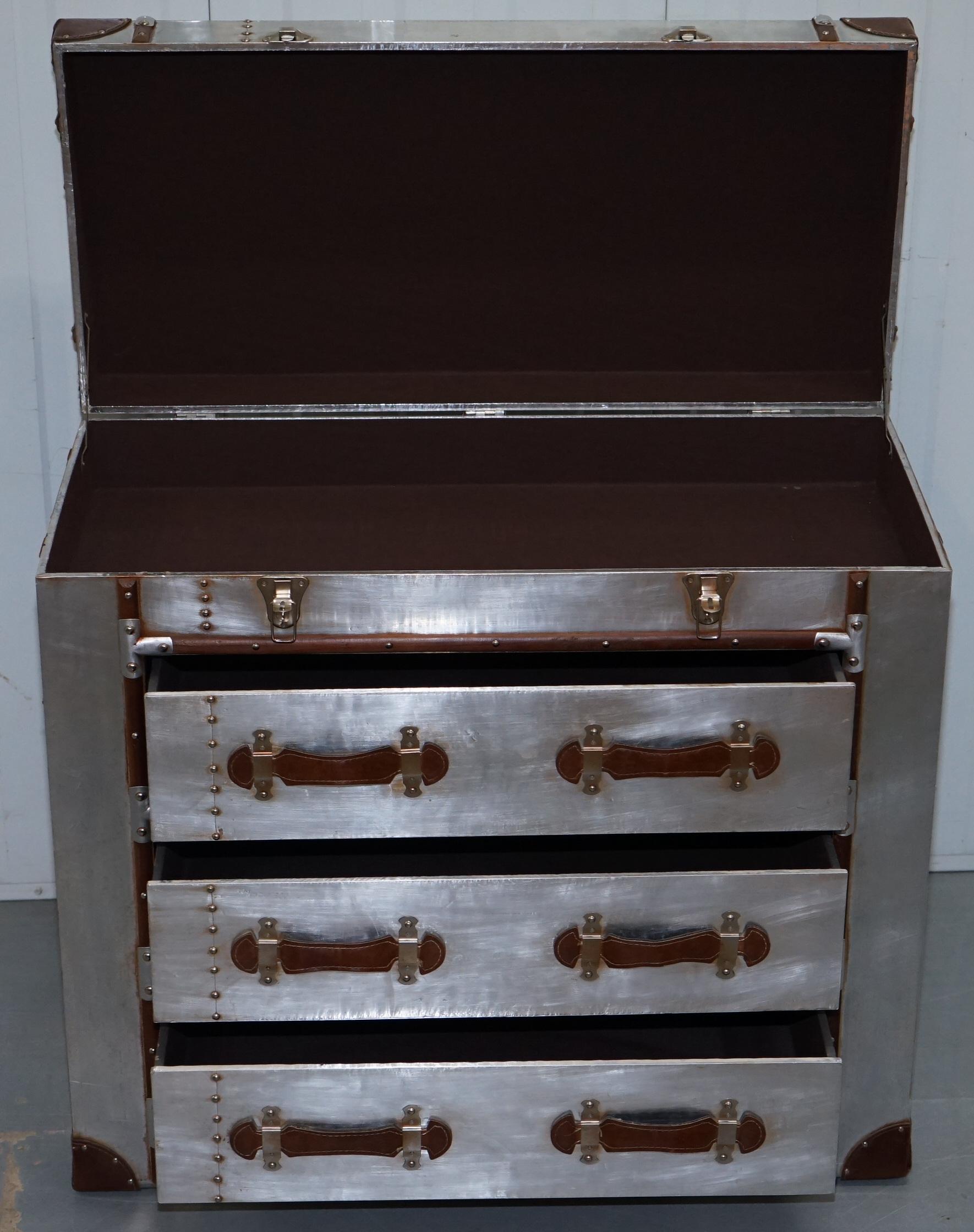 Brand New Aluminium and Brown Leather Aviator Chest of Drawers Seriously Cool 6