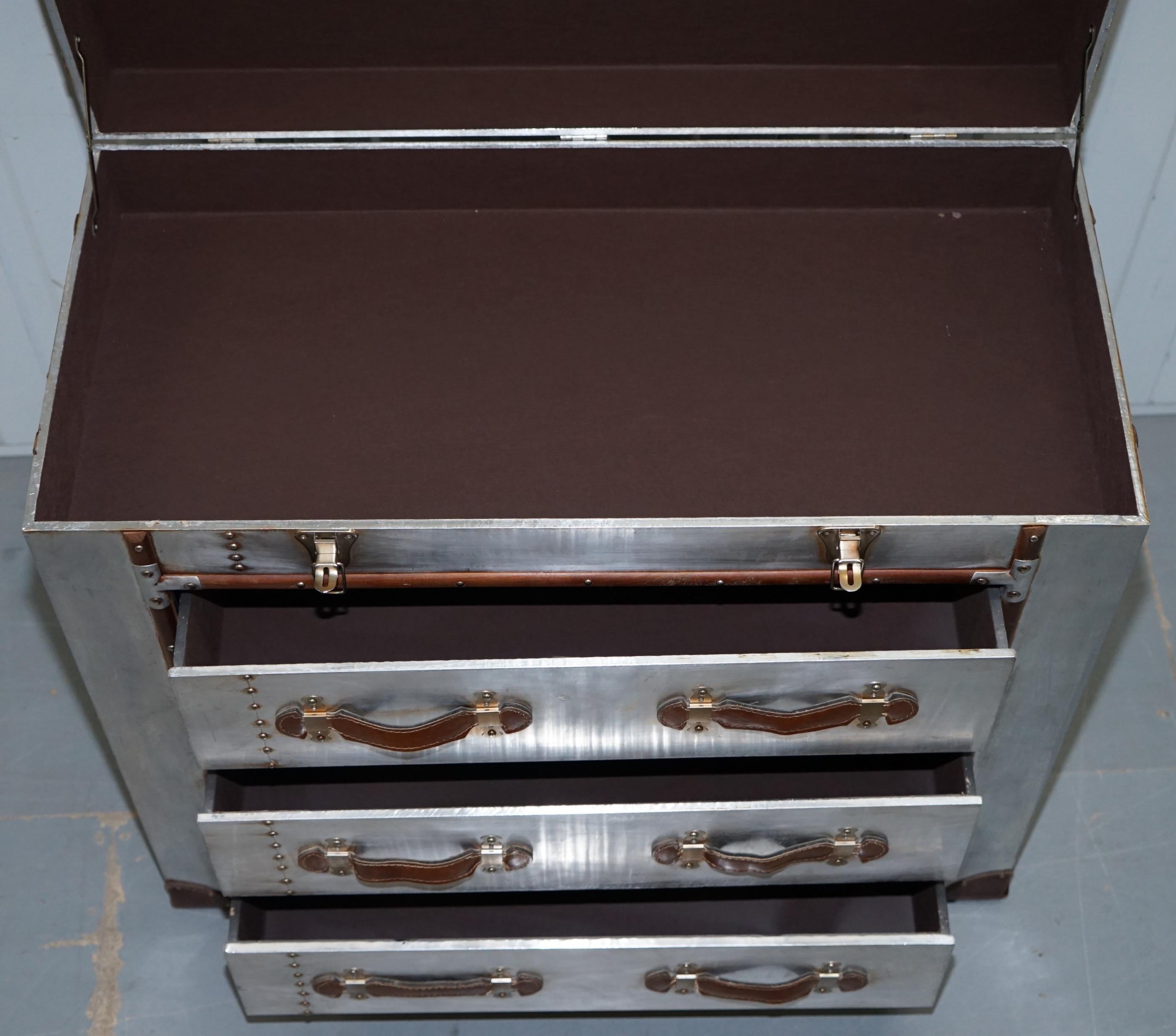 Brand New Aluminium and Brown Leather Aviator Chest of Drawers Seriously Cool 9