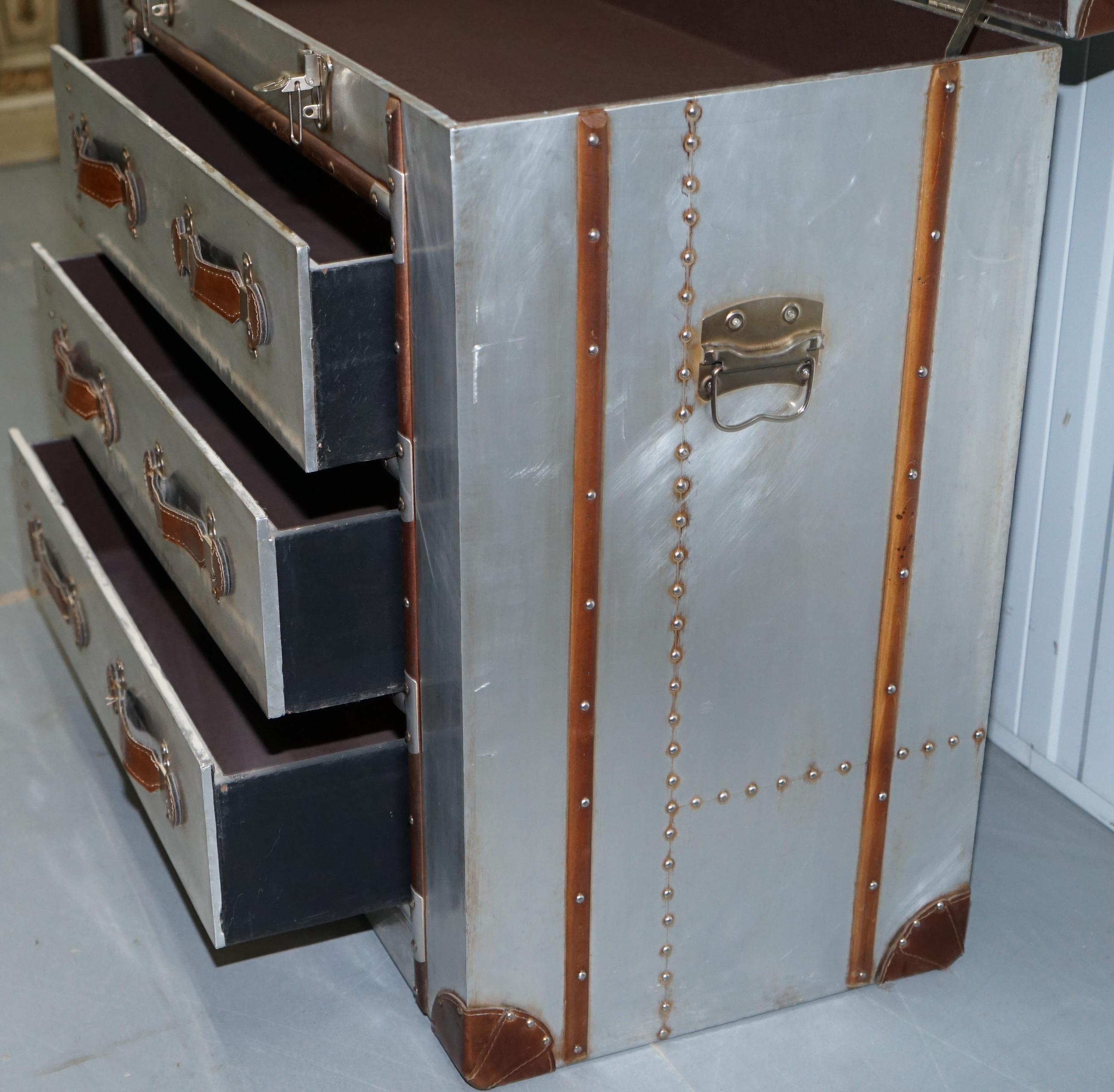 Brand New Aluminium and Brown Leather Aviator Chest of Drawers Seriously Cool 10