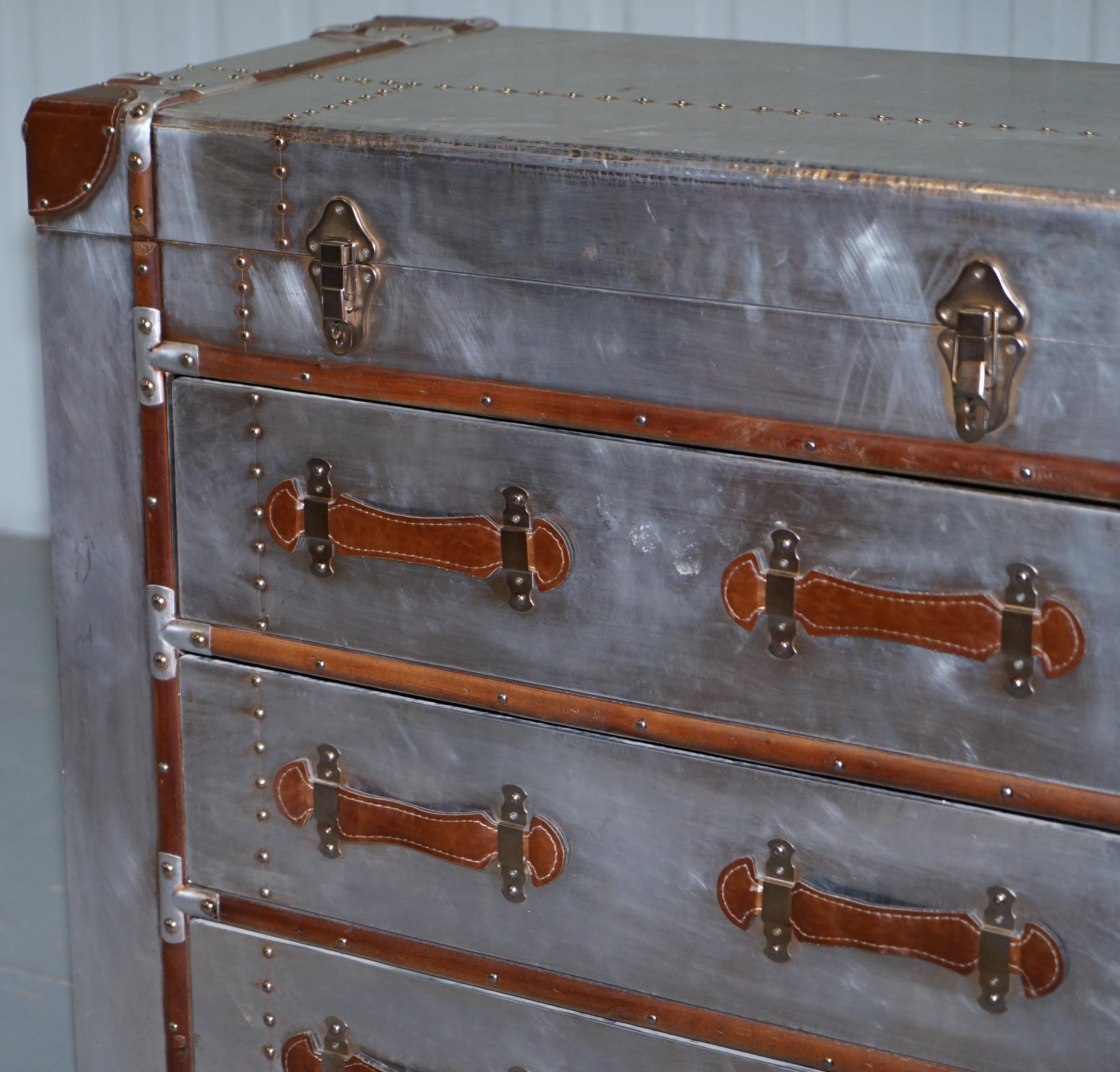 Unknown Brand New Aluminium and Brown Leather Aviator Chest of Drawers Seriously Cool