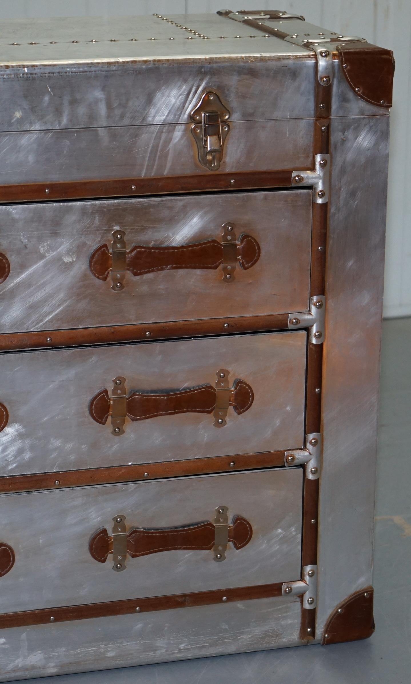 Hand-Crafted Brand New Aluminium and Brown Leather Aviator Chest of Drawers Seriously Cool