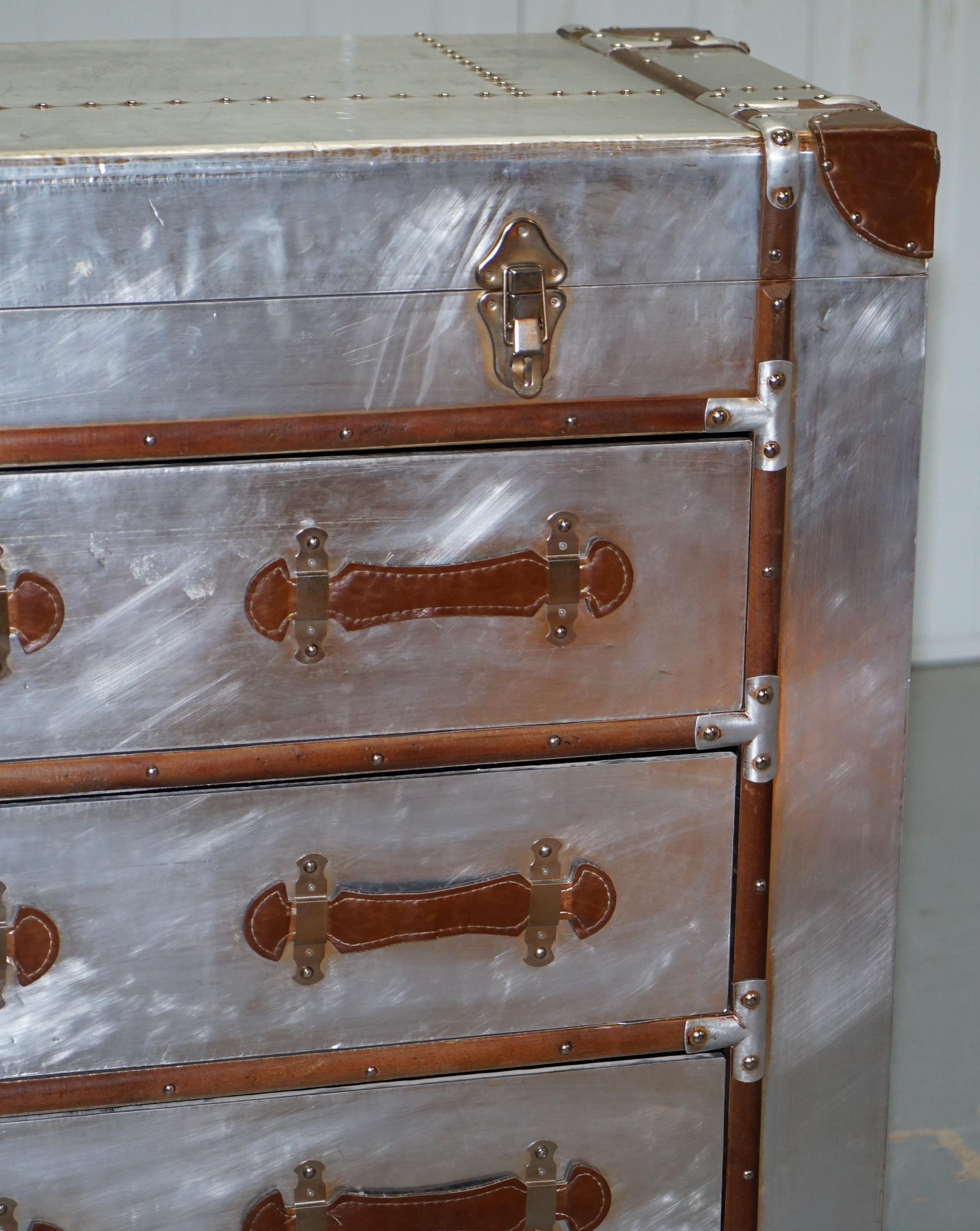 Contemporary Brand New Aluminium and Brown Leather Aviator Chest of Drawers Seriously Cool