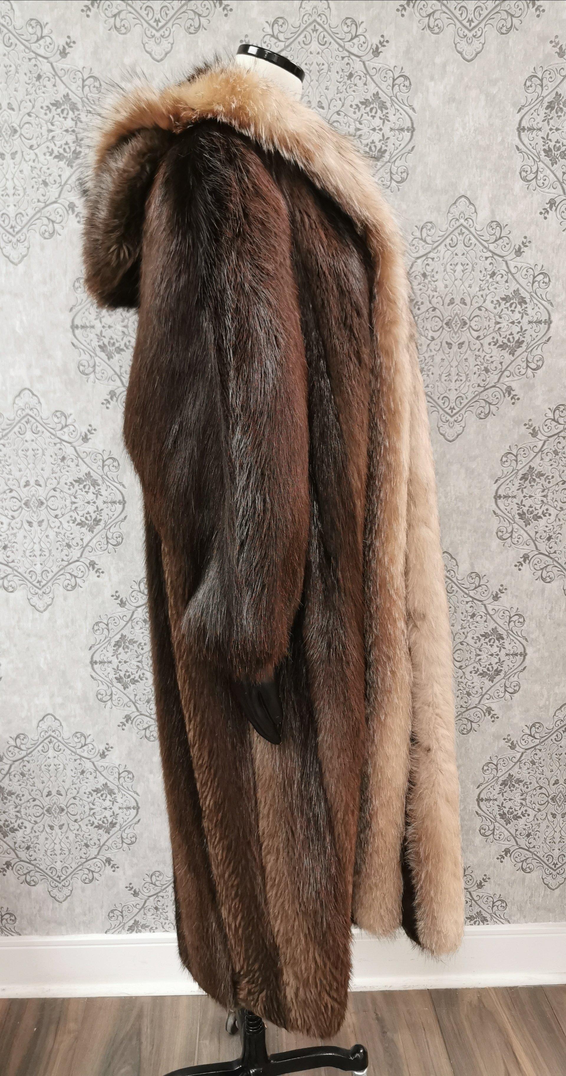 Vincenzo Beaver Fur Hooded Coat With Fox Fur Trim (Size 12-L) For Sale ...