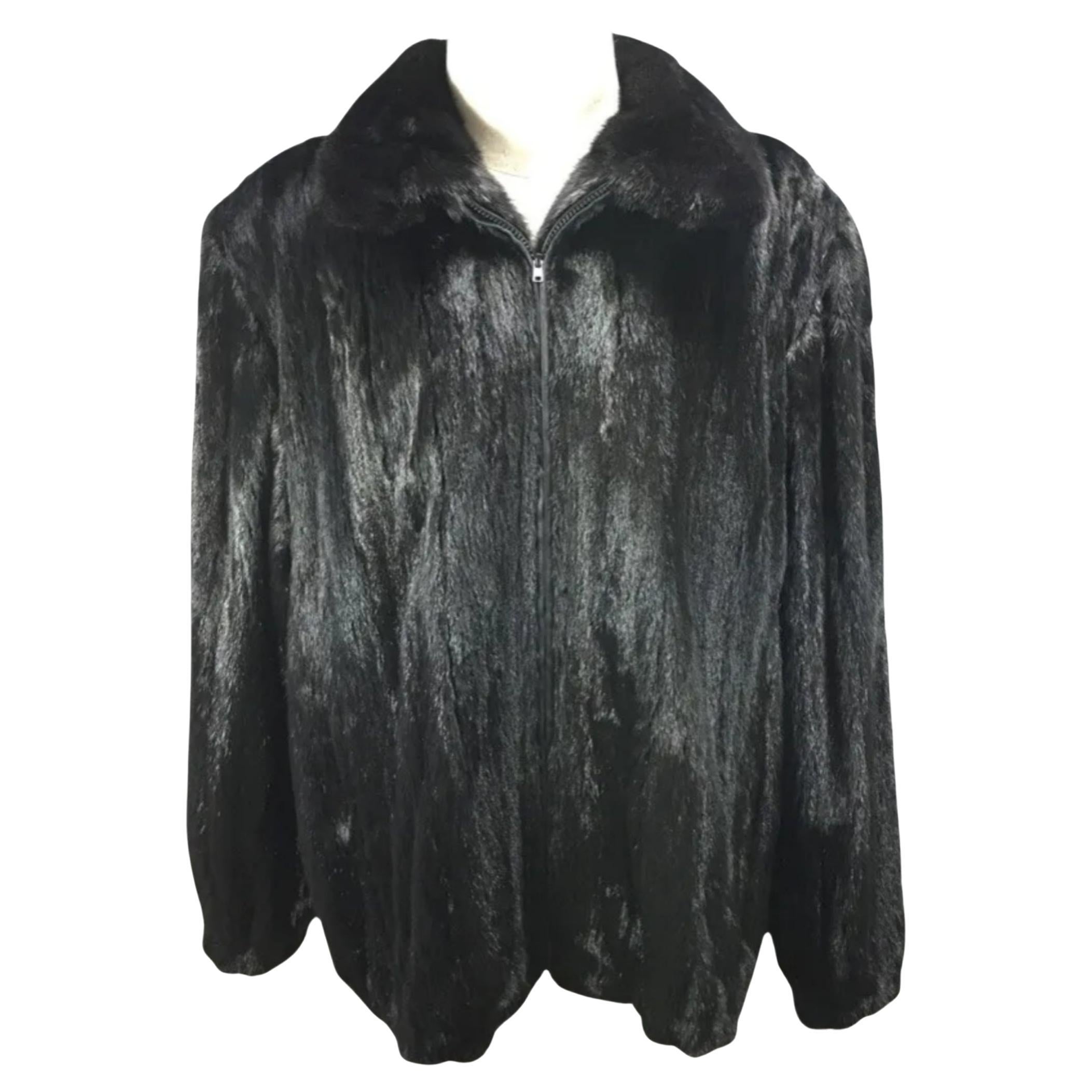 Brand new Big Tall Blackglama Men's mink fur coat bomber jacket size 2 XL For Sale