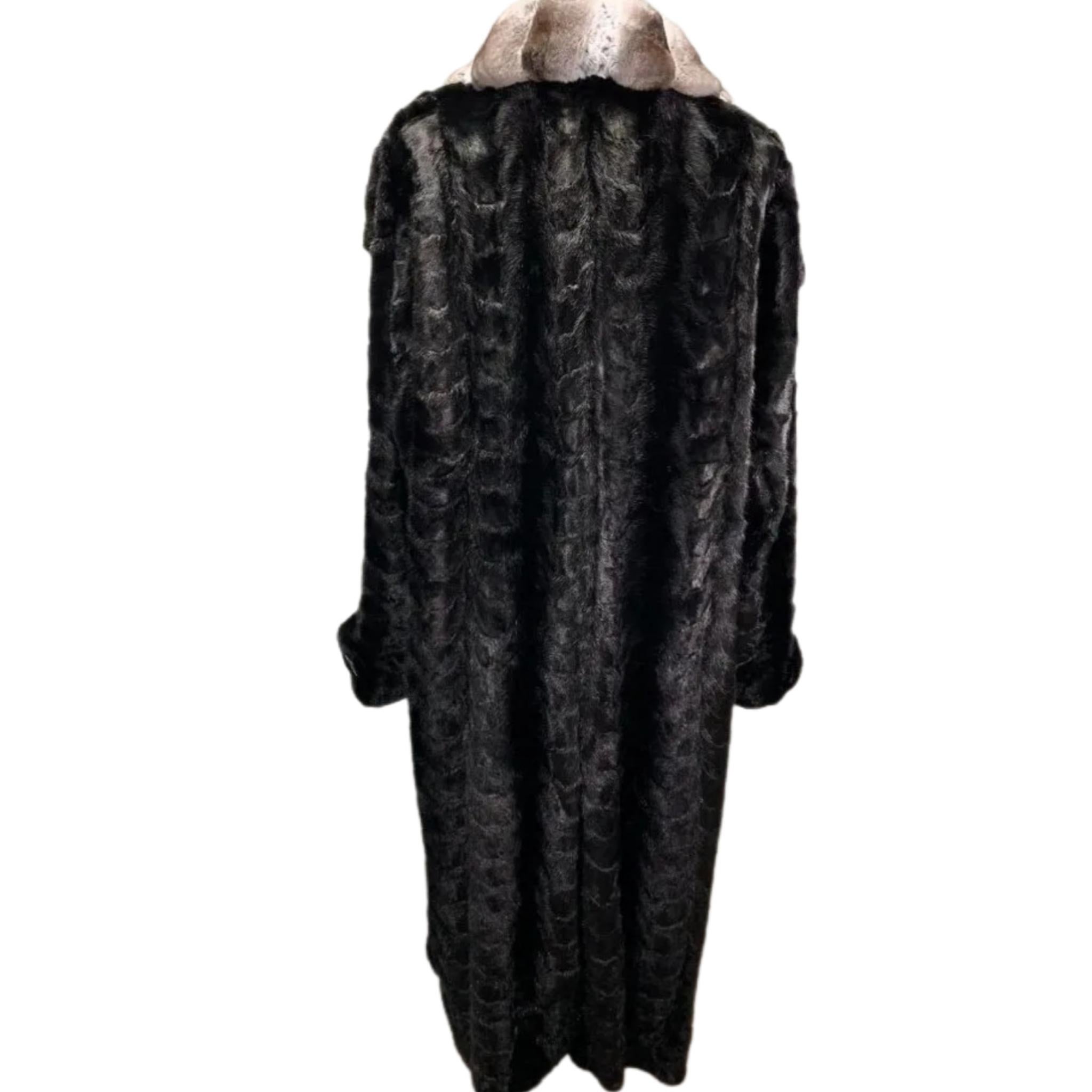 Brand new Big Tall Chinchilla empress Men's black mink fur coat size 2 XL For Sale 5