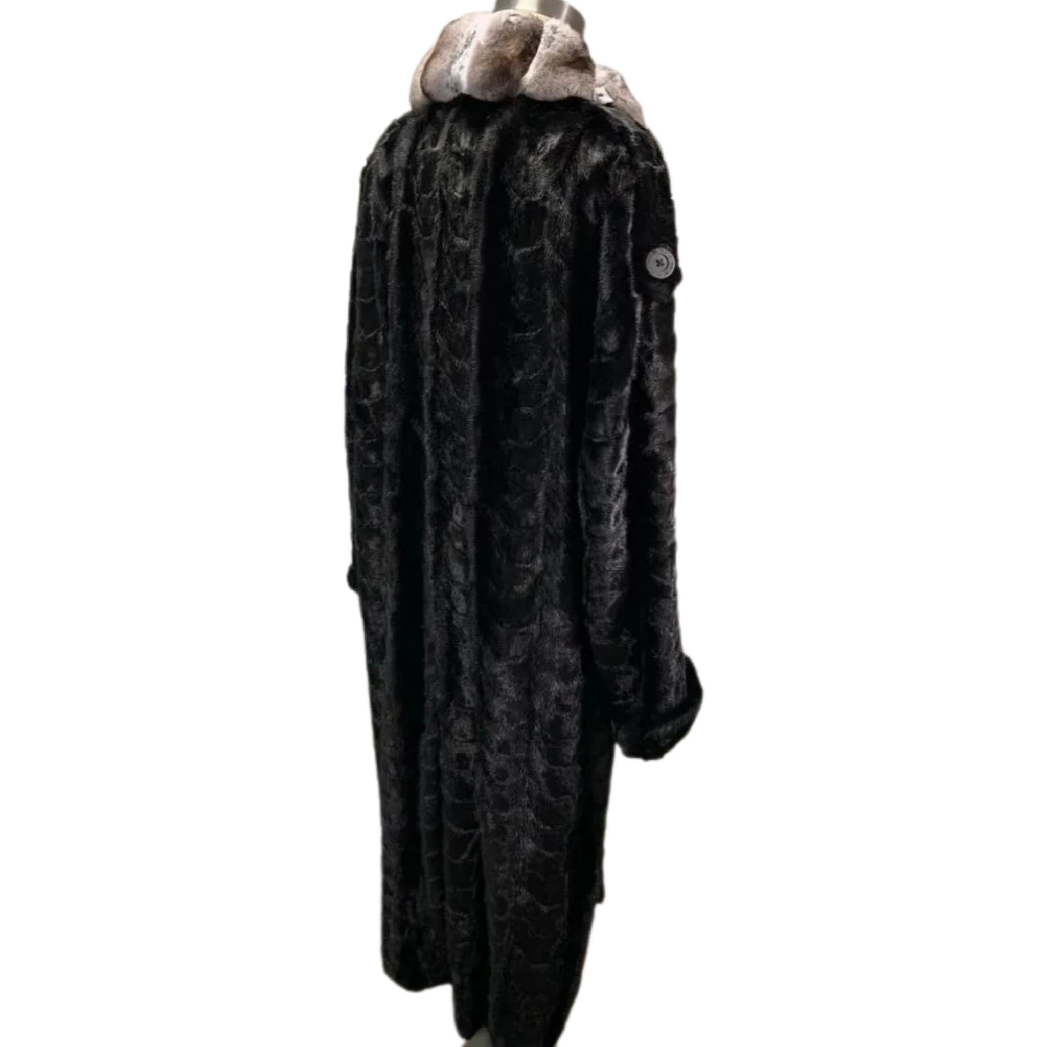 Brand new Big Tall Chinchilla empress Men's black mink fur coat size 2 XL For Sale 1