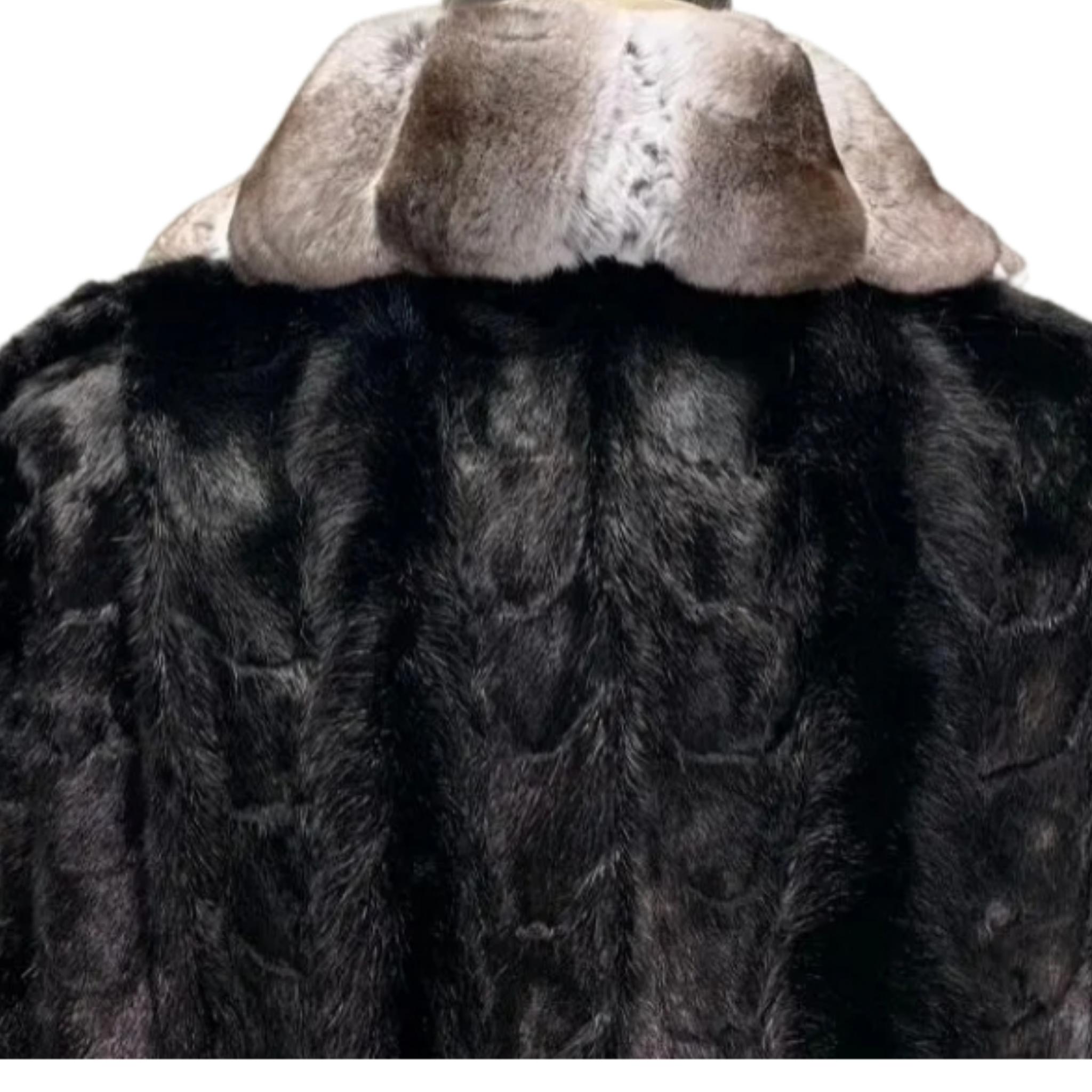Brand new Big Tall Chinchilla empress Men's black mink fur coat size 2 XL For Sale 2