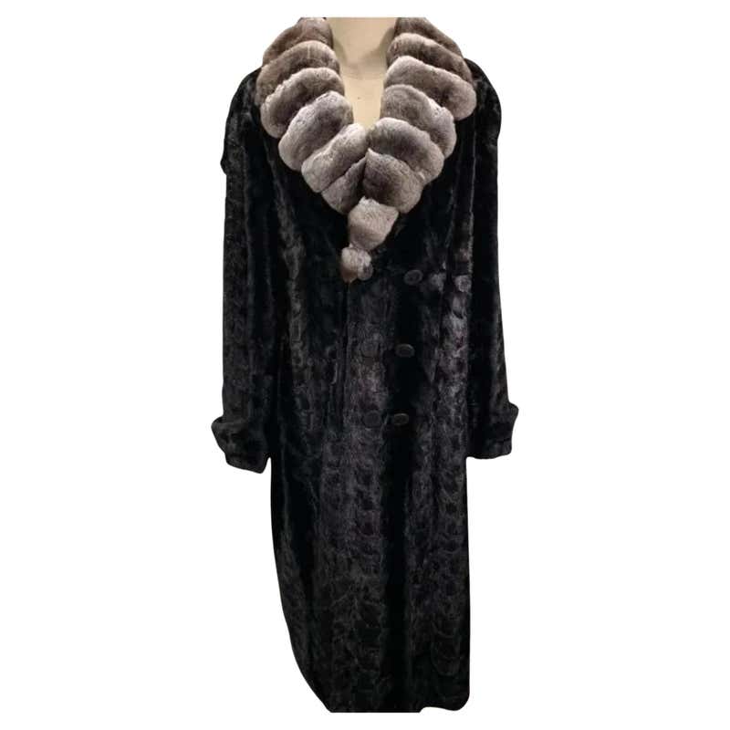 Brand new Big Tall Chinchilla empress Men's black mink fur coat size 2