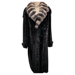 Used Brand new Big Tall Chinchilla empress Men's black mink fur coat size 2 XL