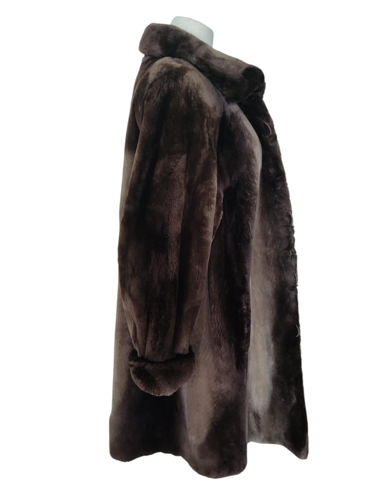 Brand New  Birger Christensen Sheared Beaver Fur Coat with Fur Trim (Size 14) 5