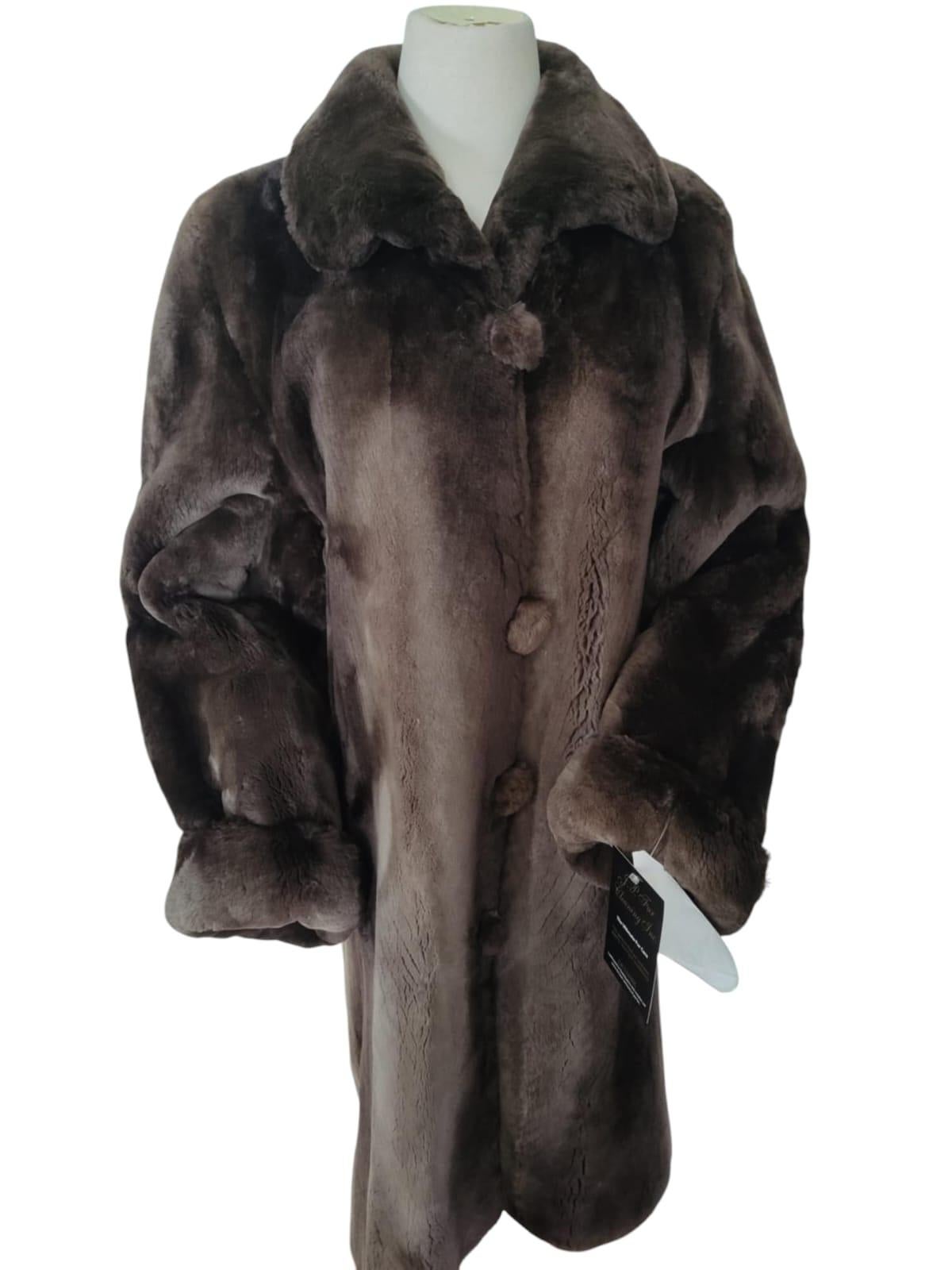 Brand New  Birger Christensen Sheared Beaver Fur Coat with Fur Trim (Size 14) 2