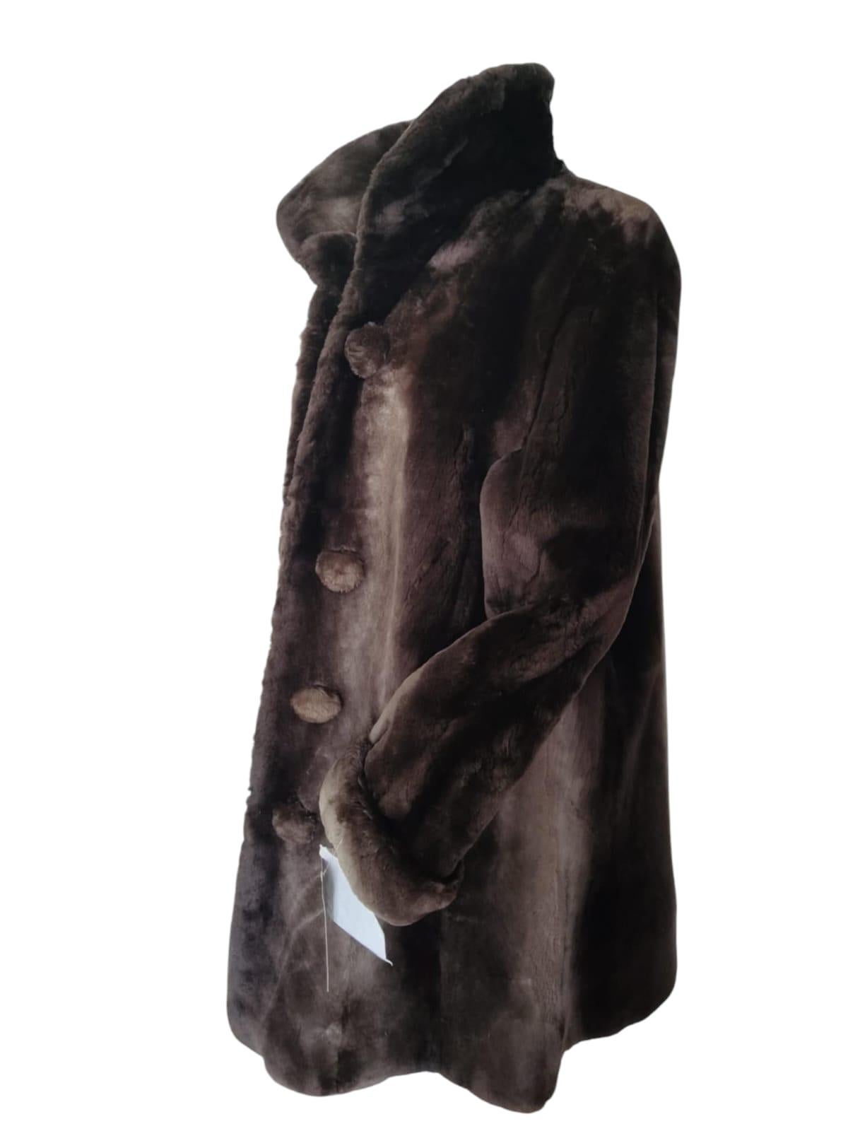 Brand New  Birger Christensen Sheared Beaver Fur Coat with Fur Trim (Size 14) 3